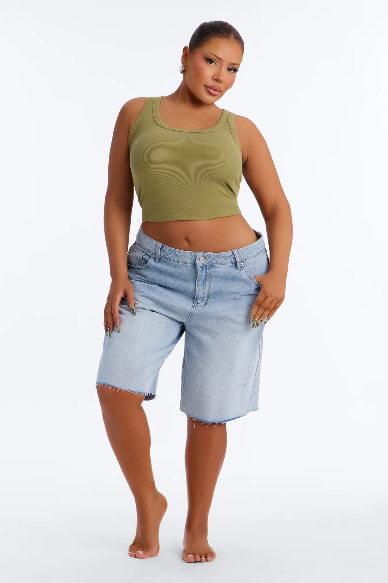 Irene Rib Scoop Neck Tank Top - Moss - Image 6