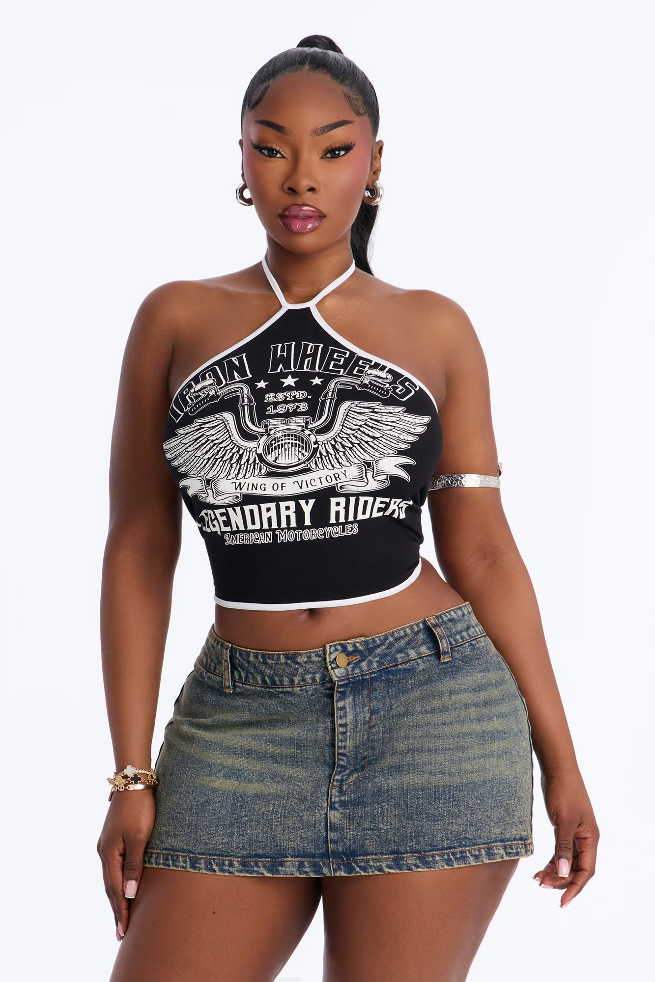 Iron Wheels Legendary Riders Halter Cropped Top - Black - Image 5
