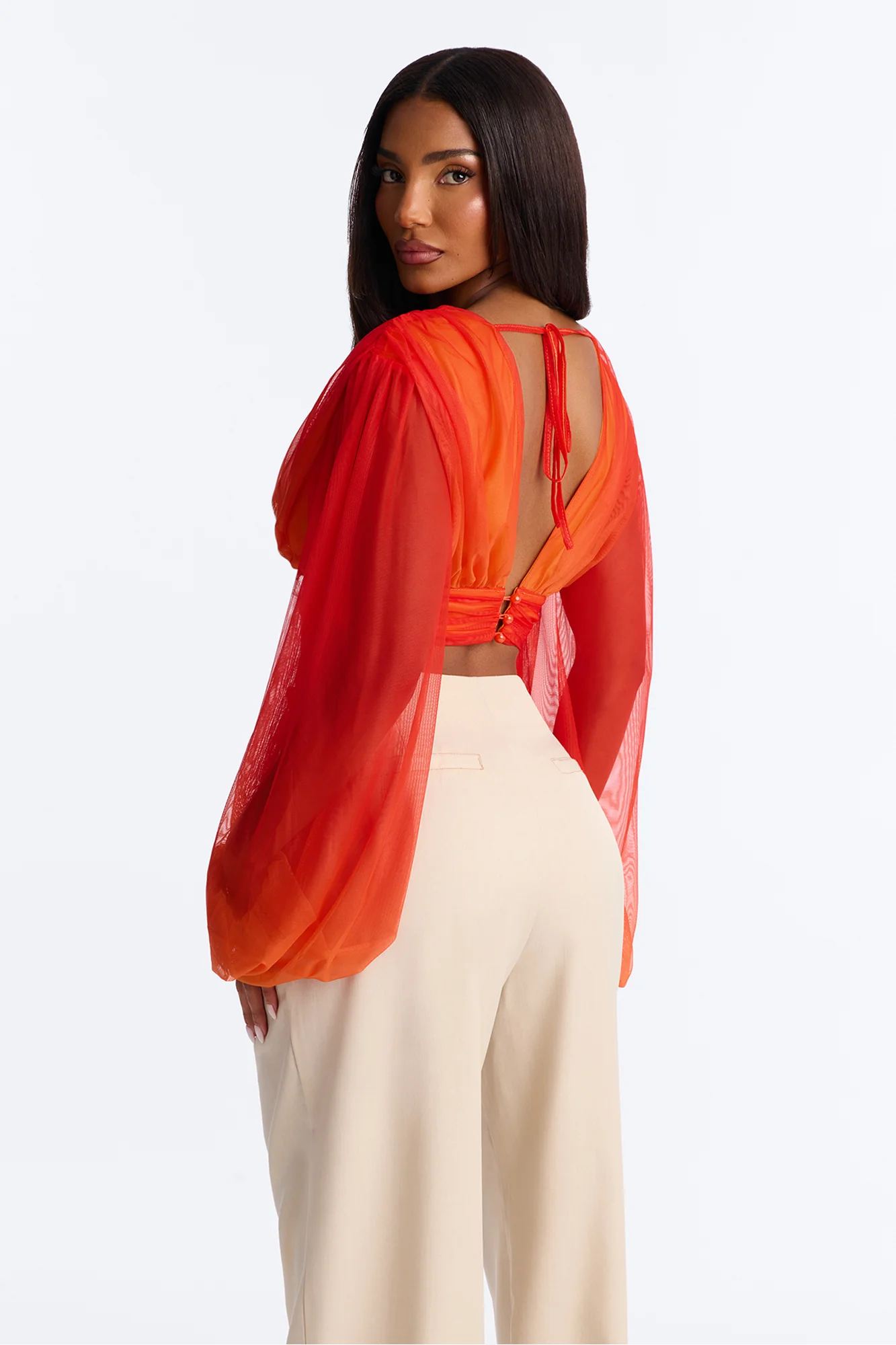Isabela Ombre Mesh Long Sleeve Crop Top - Orange/combo - Image 4