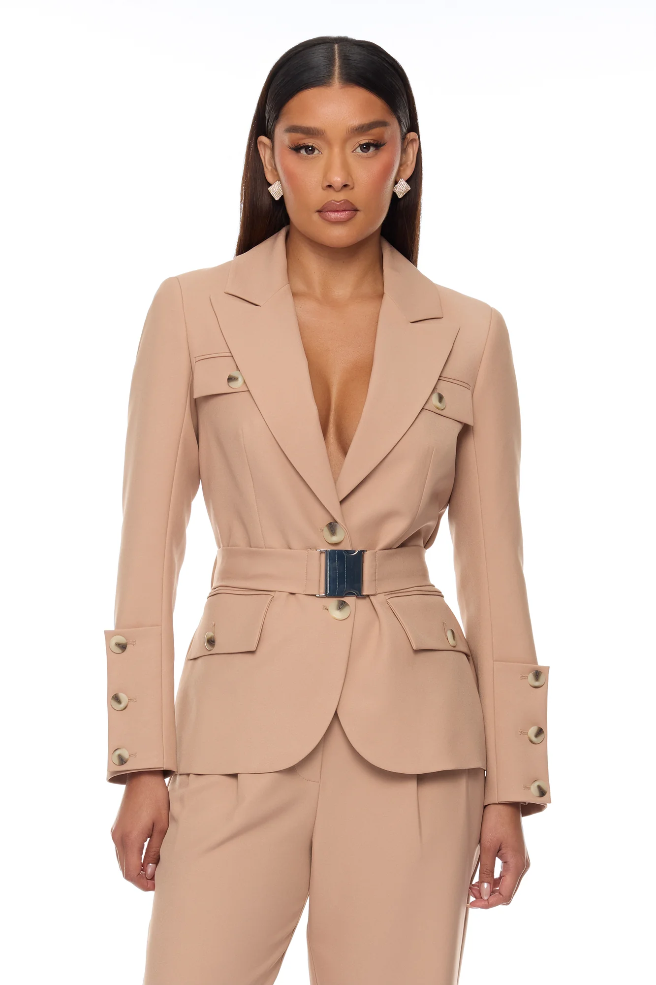 Isabella Belted Pant Set - Nude - Image 3