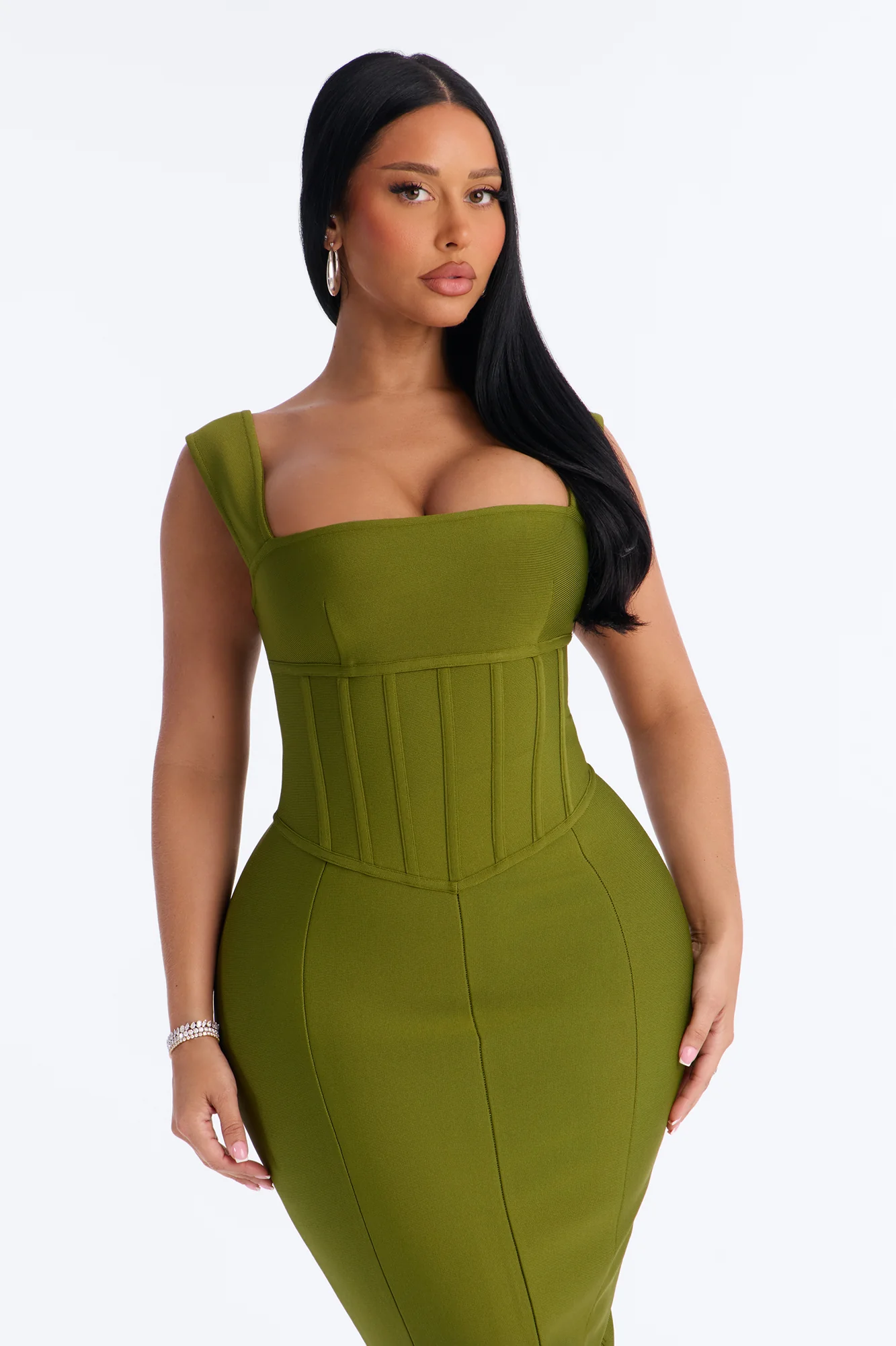 Isabella Corset Bandage Midi Dress - Olive - Image 2