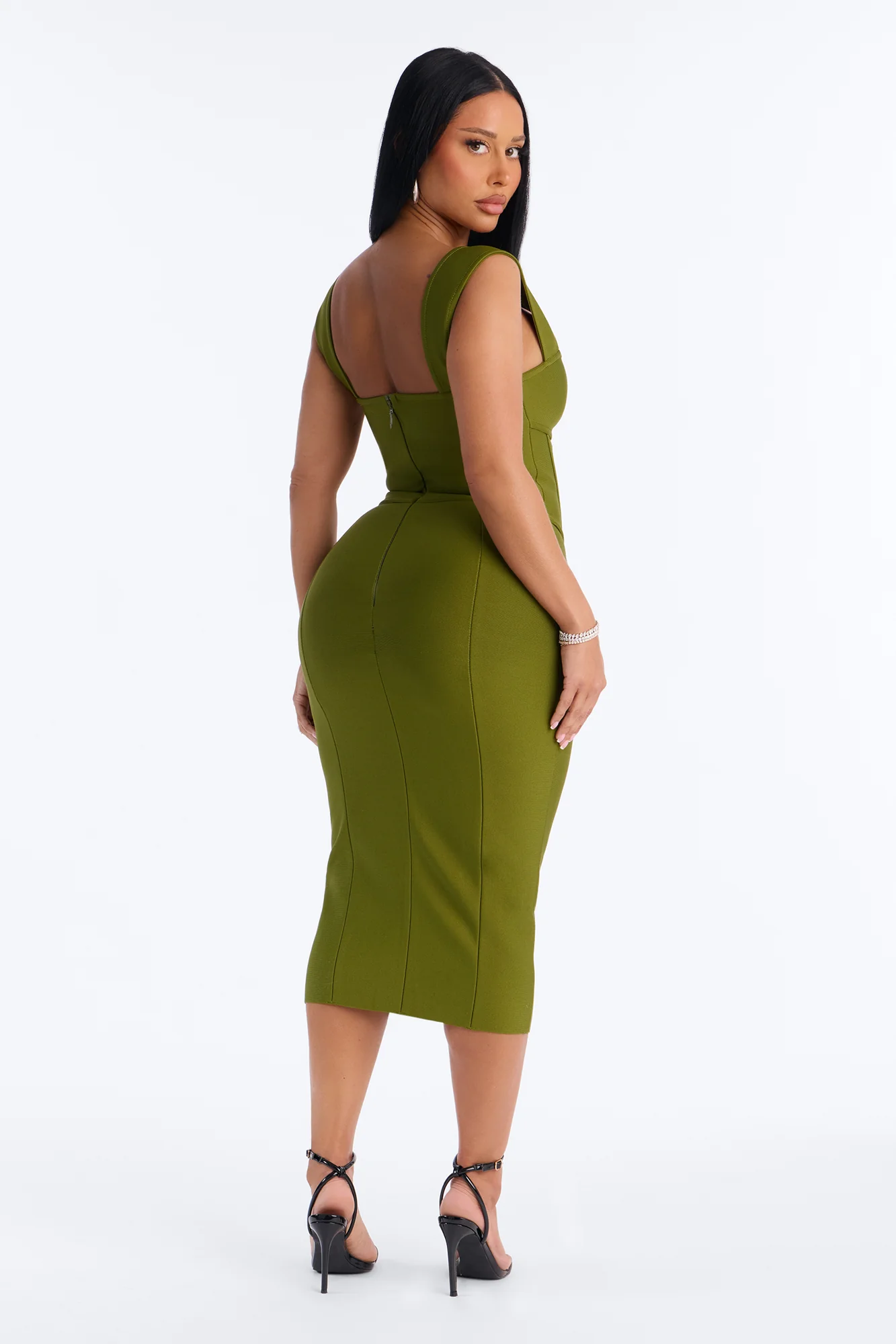 Isabella Corset Bandage Midi Dress - Olive - Image 4