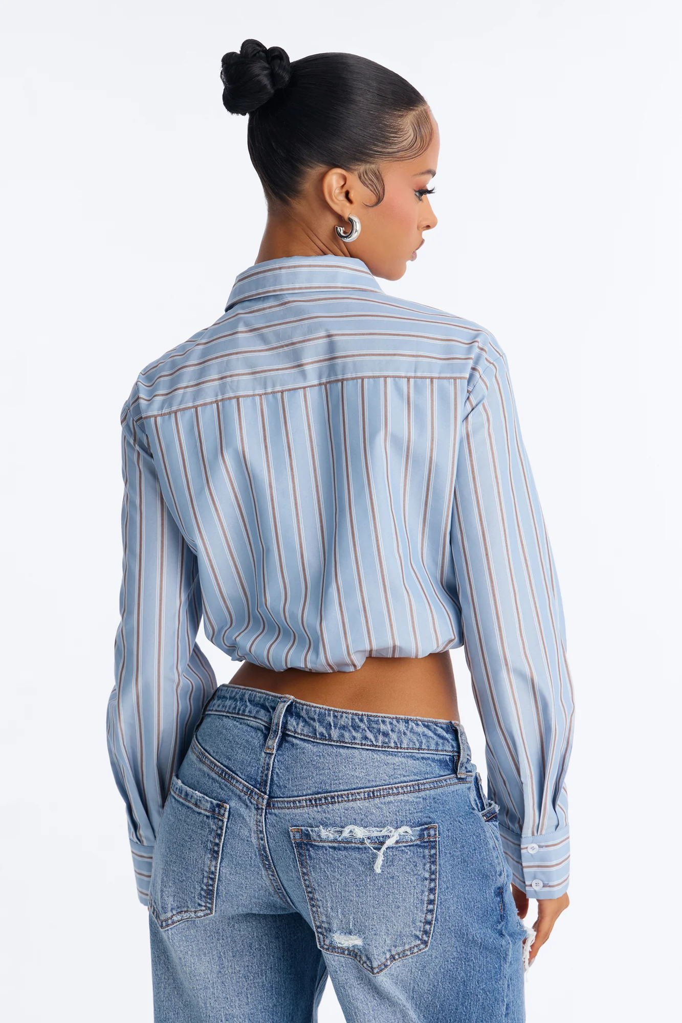 Isabelle Poplin Long Sleeve Cropped Shirt - Blue/combo - Image 4