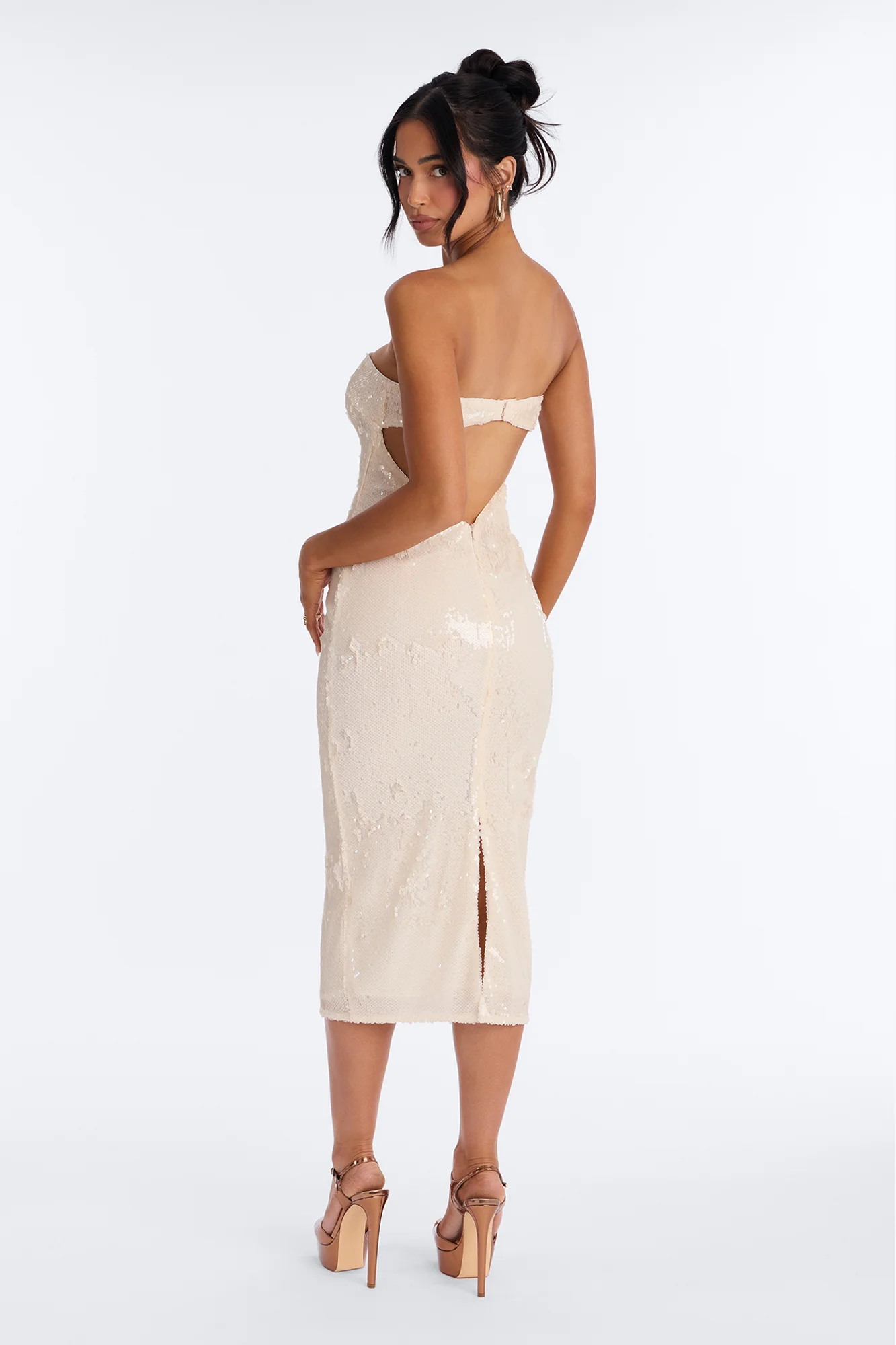 Isla Paillette Sequin Midi Dress - Cream - Image 7