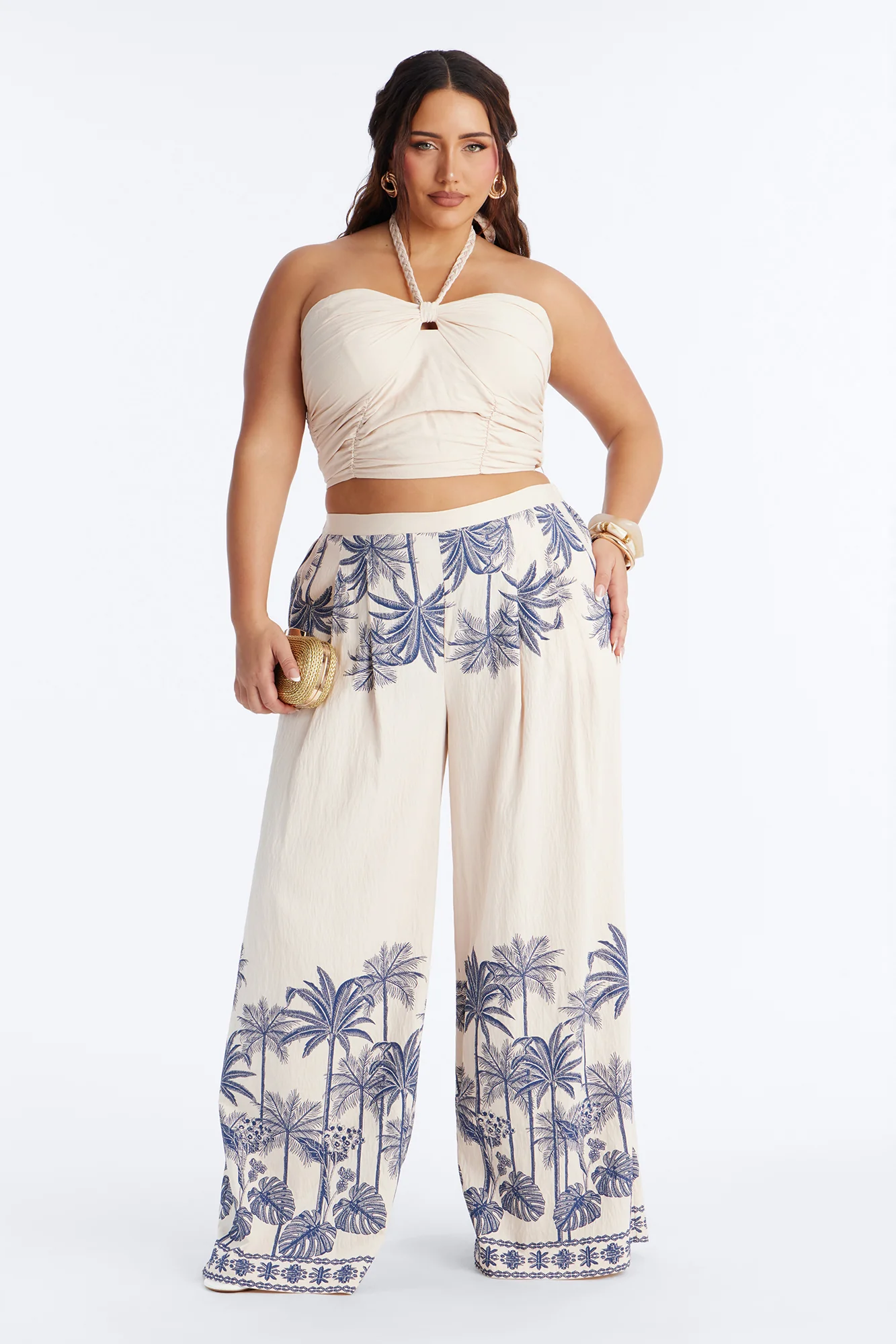 Island Babe Linen Halter Pant Set - Taupe/combo - Image 5