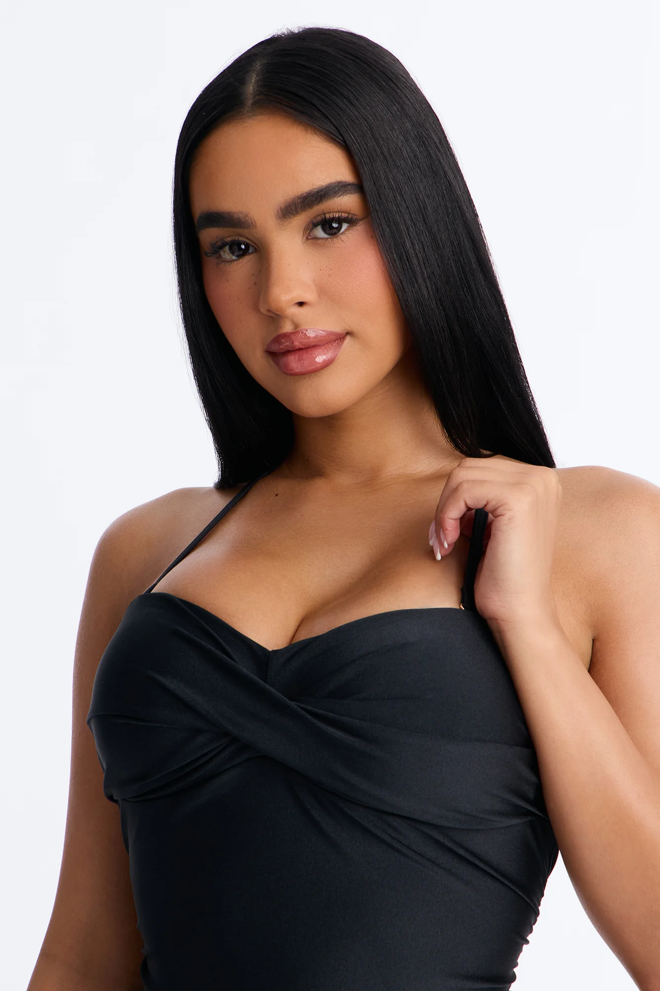 Island Bloom 1 Piece Halter Bandeau Swimsuit - Black - Image 2