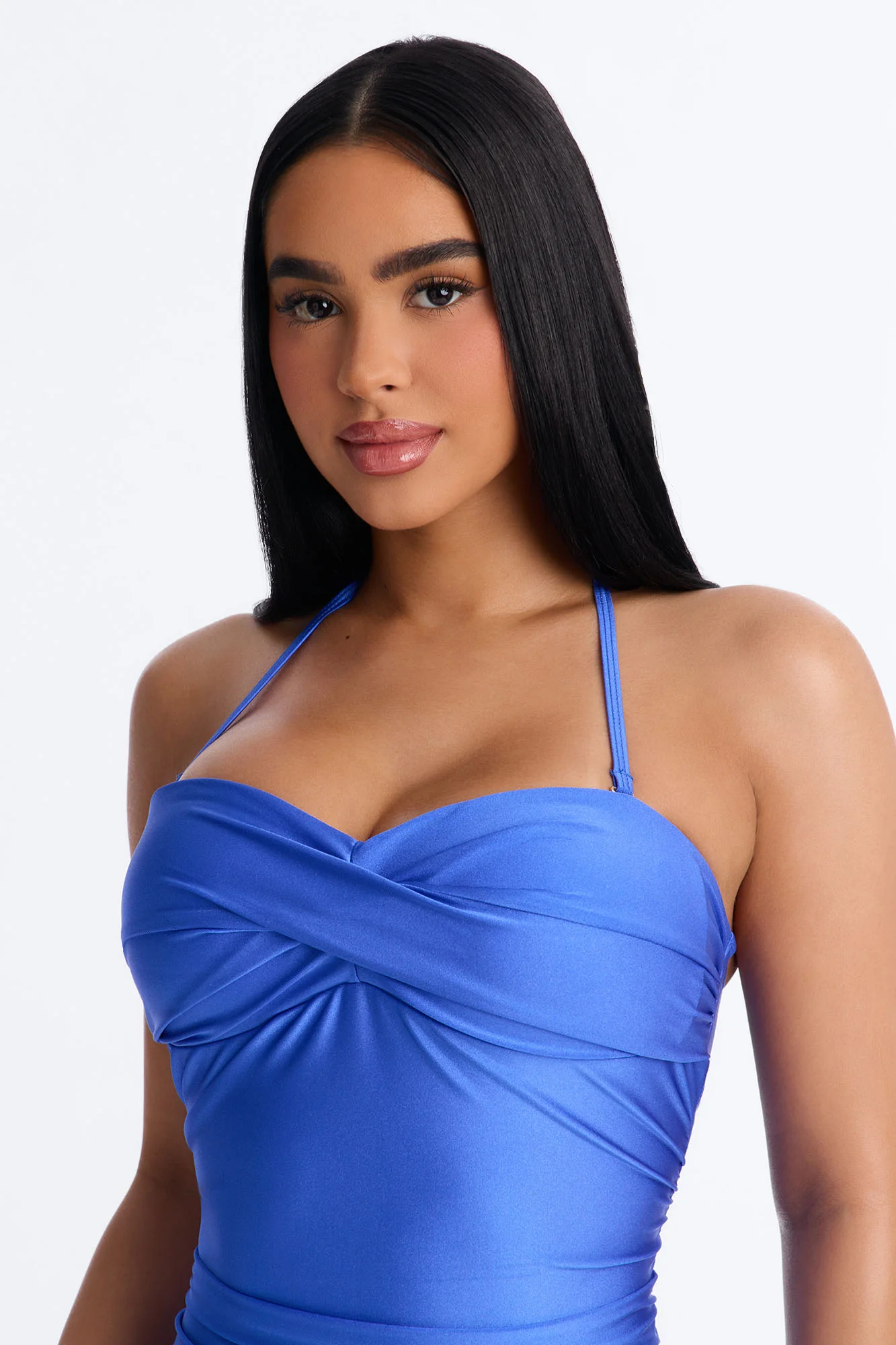 Island Bloom 1 Piece Halter Bandeau Swimsuit - Blue - Image 2