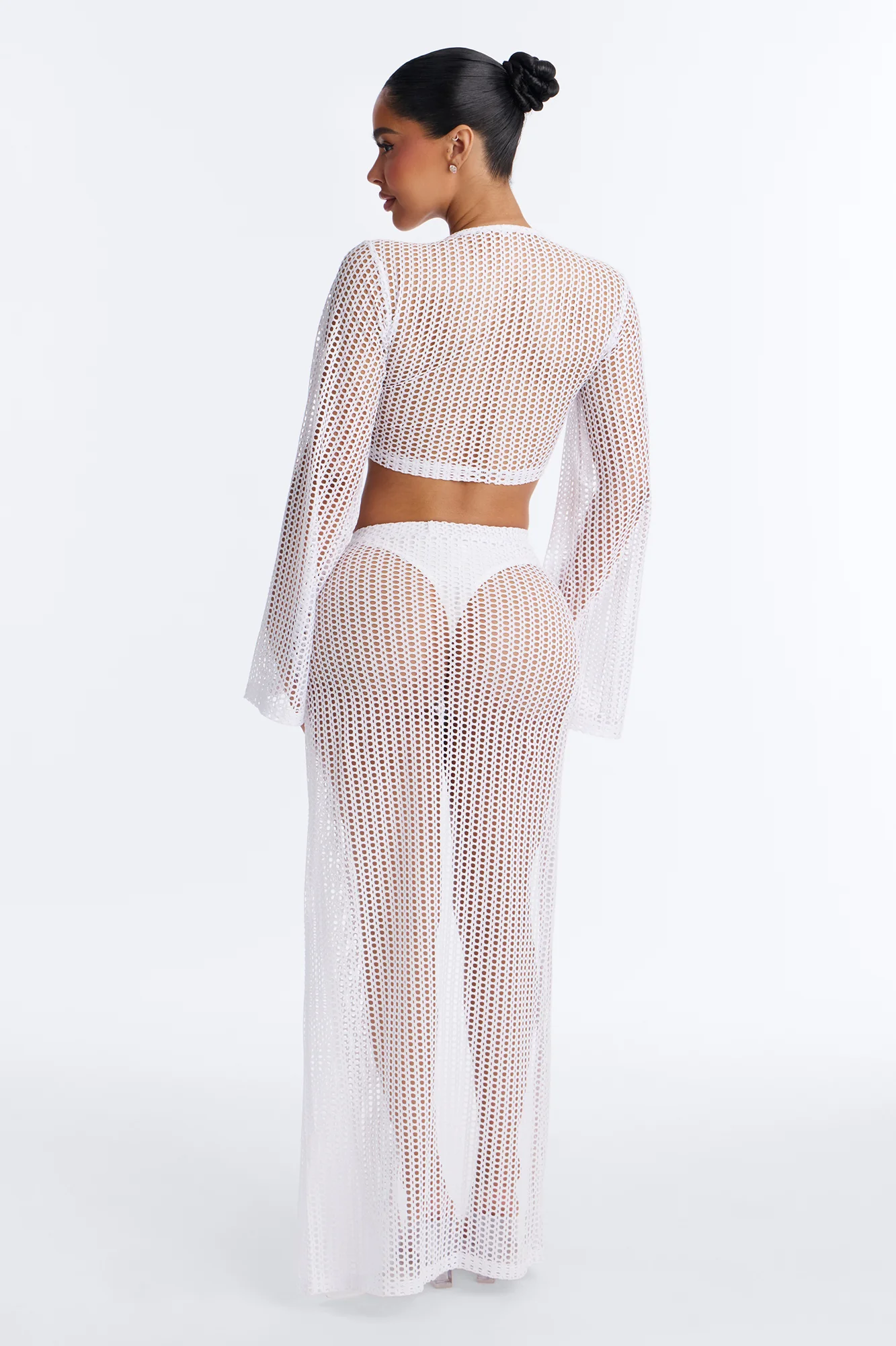 Island Breeze Crochet Fishnet Cover Up Sarong Skirt Set - White - Image 4