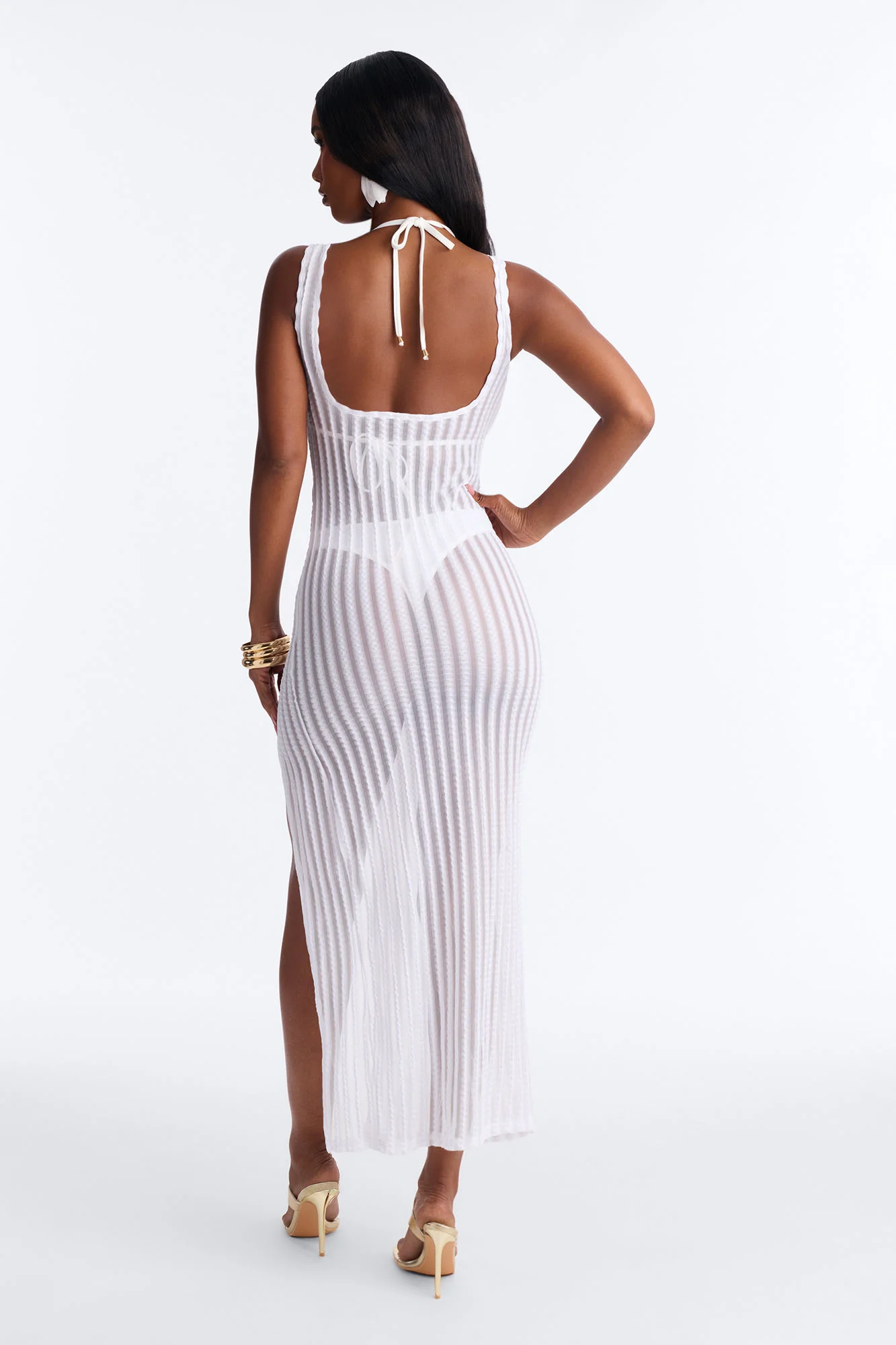 Island Breeze Mesh Slit Cover Up Maxi Dress - White - Image 4