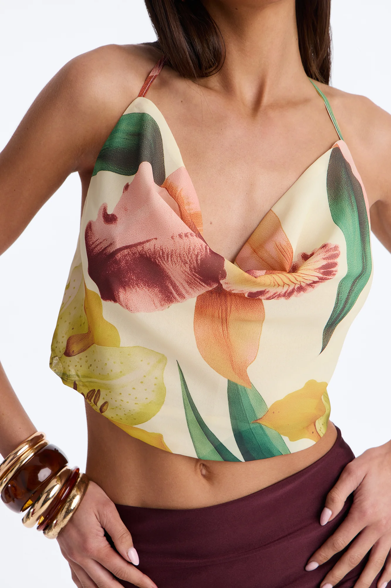 Island Fever Floral Chiffon Halter Top - Multi Color - Image 3