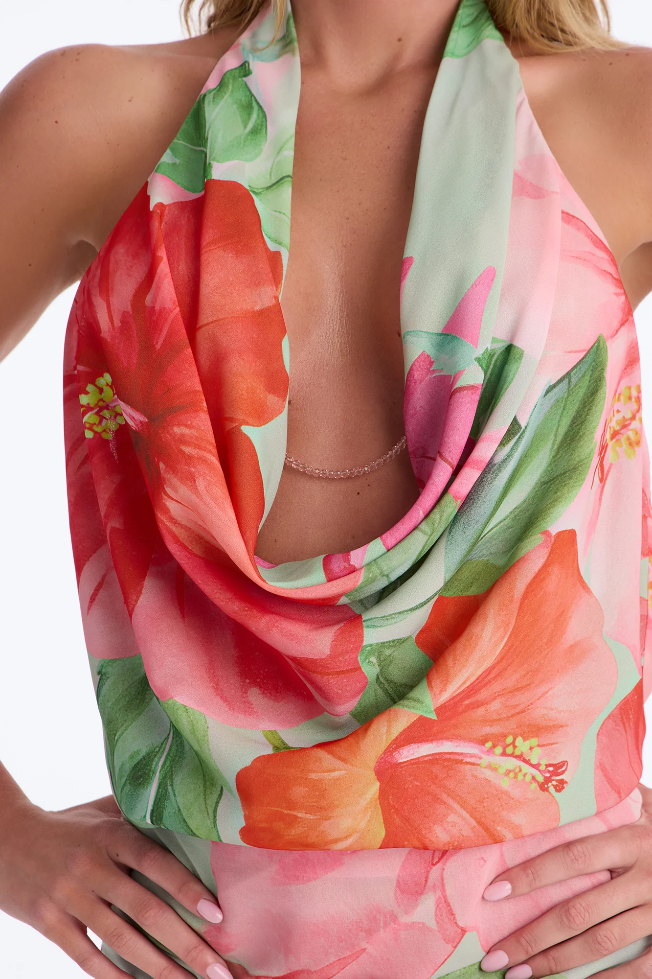 Island Girl Chiffon Cowl Neck Mini Dress - Green/combo - Image 3