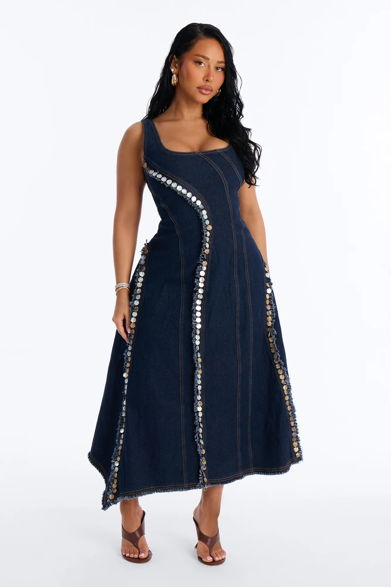 Isobel Shell Denim Midi Dress - Dark Wash