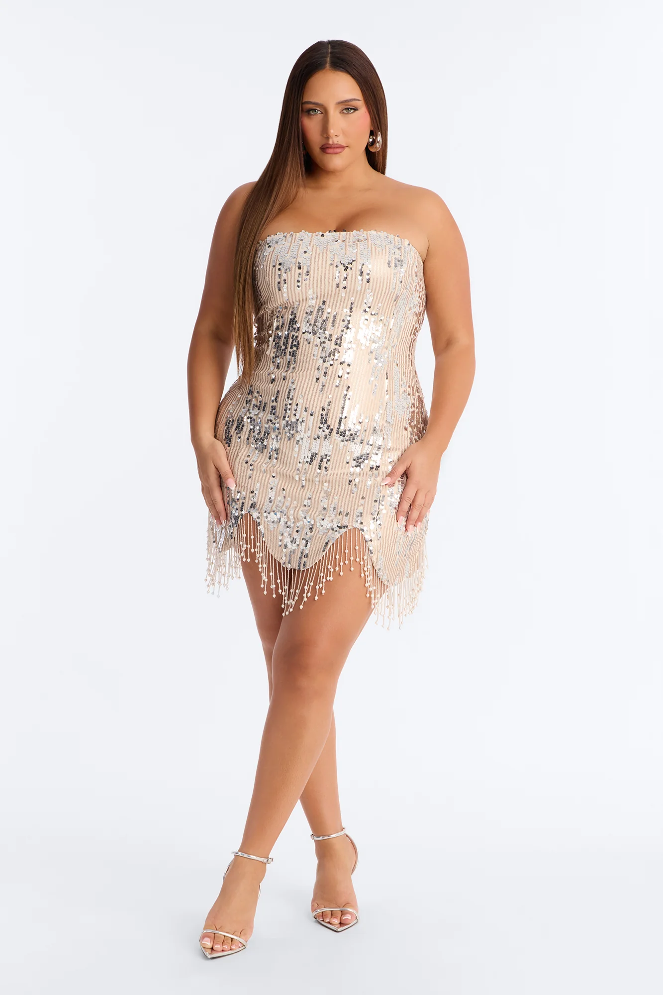It Girl Evening Strapless Sequin Mini Dress - Silver/Combo - Image 6