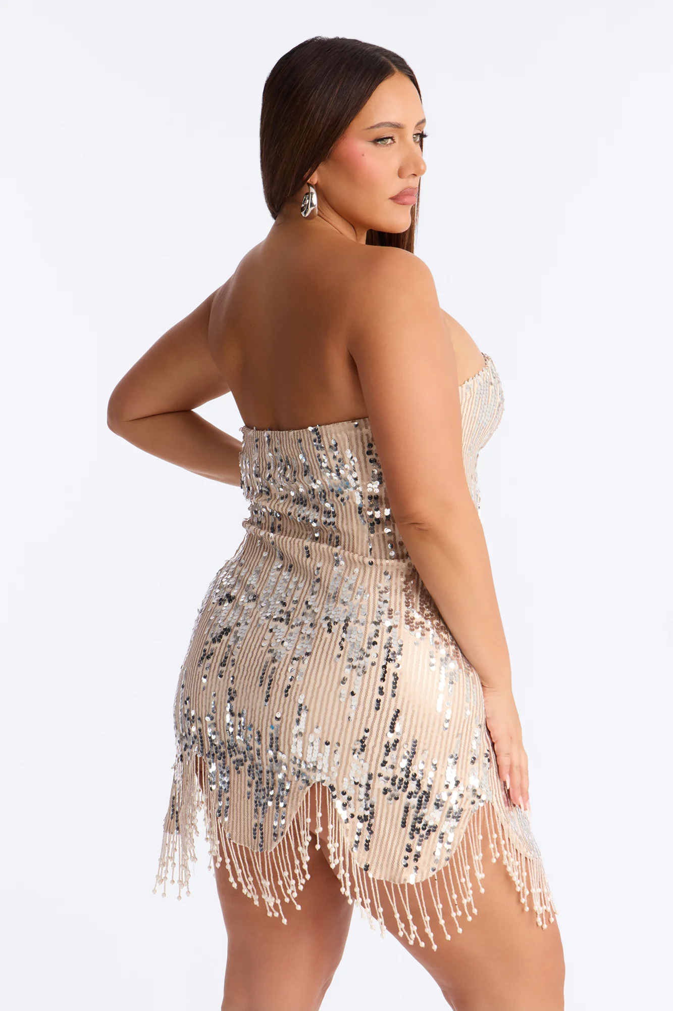 It Girl Evening Strapless Sequin Mini Dress - Silver/Combo - Image 9