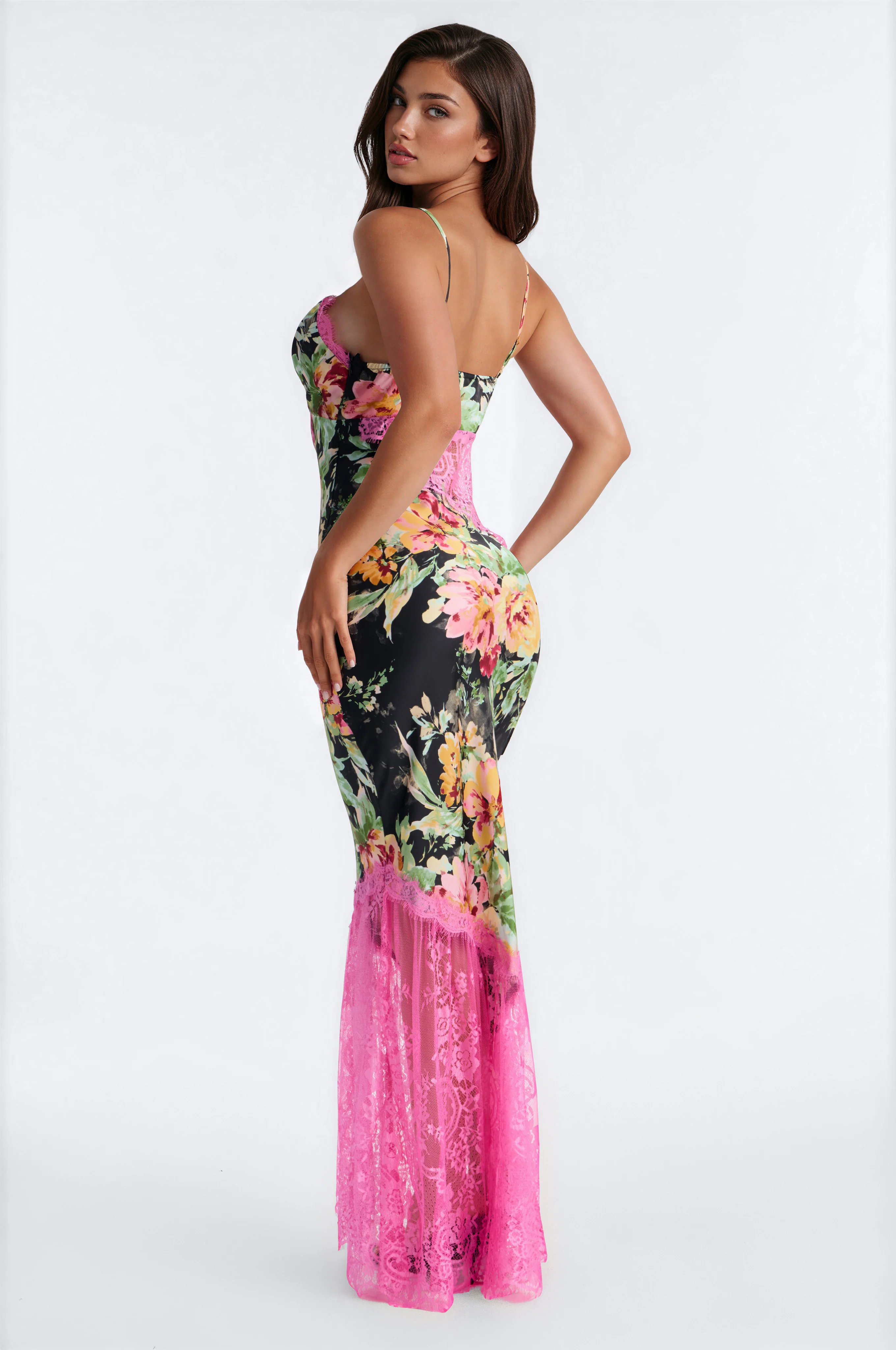 Italia Glow Satin Lace Maxi Dress - Black/combo - Image 4