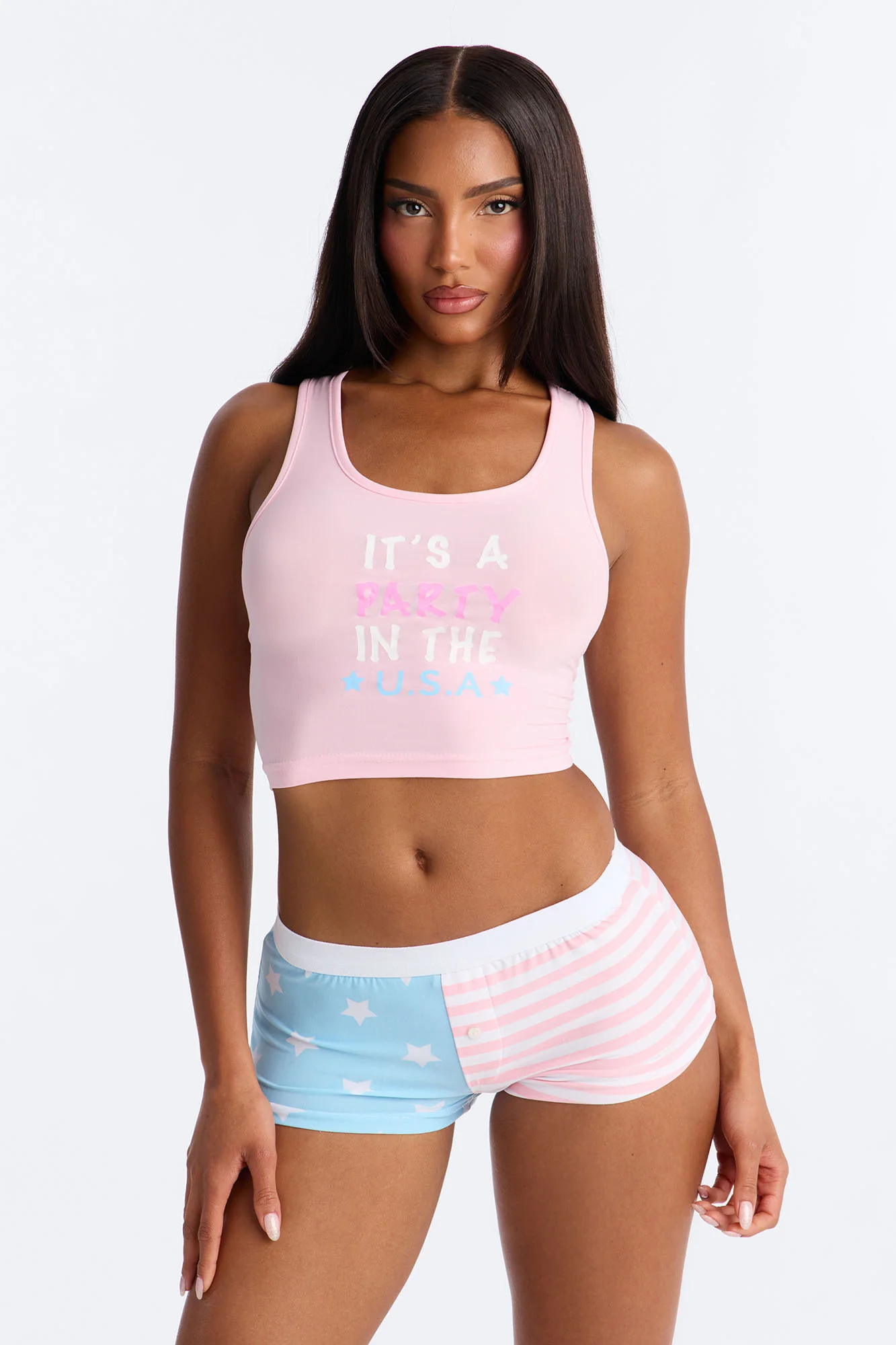 It's A Party In The USA PJ Short Set - Pink/combo