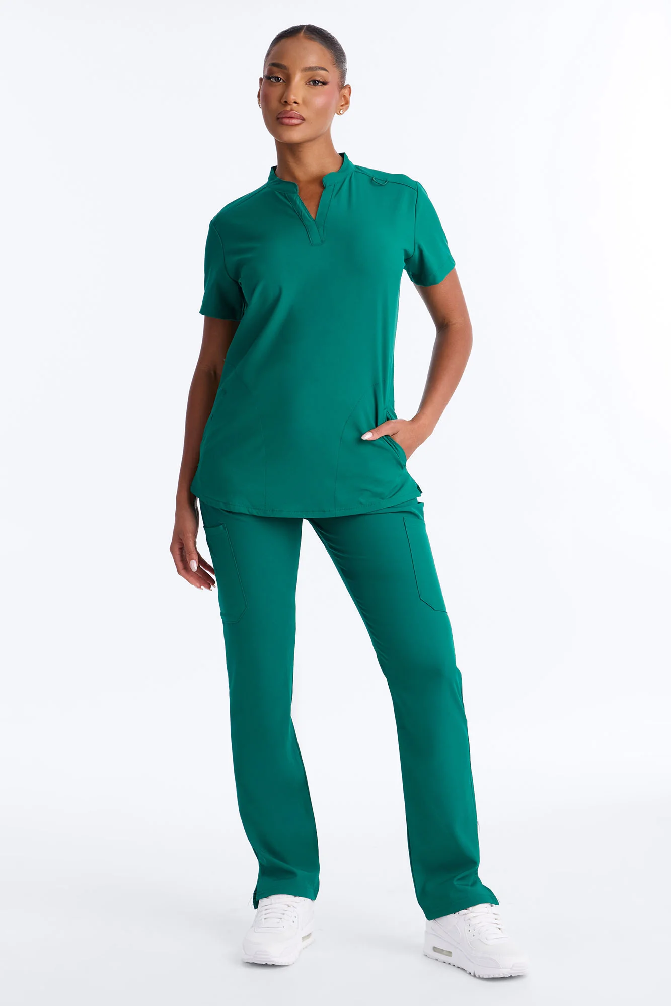 It's Go Time Collared Open Leg Uniform Scrub Set - Hunter