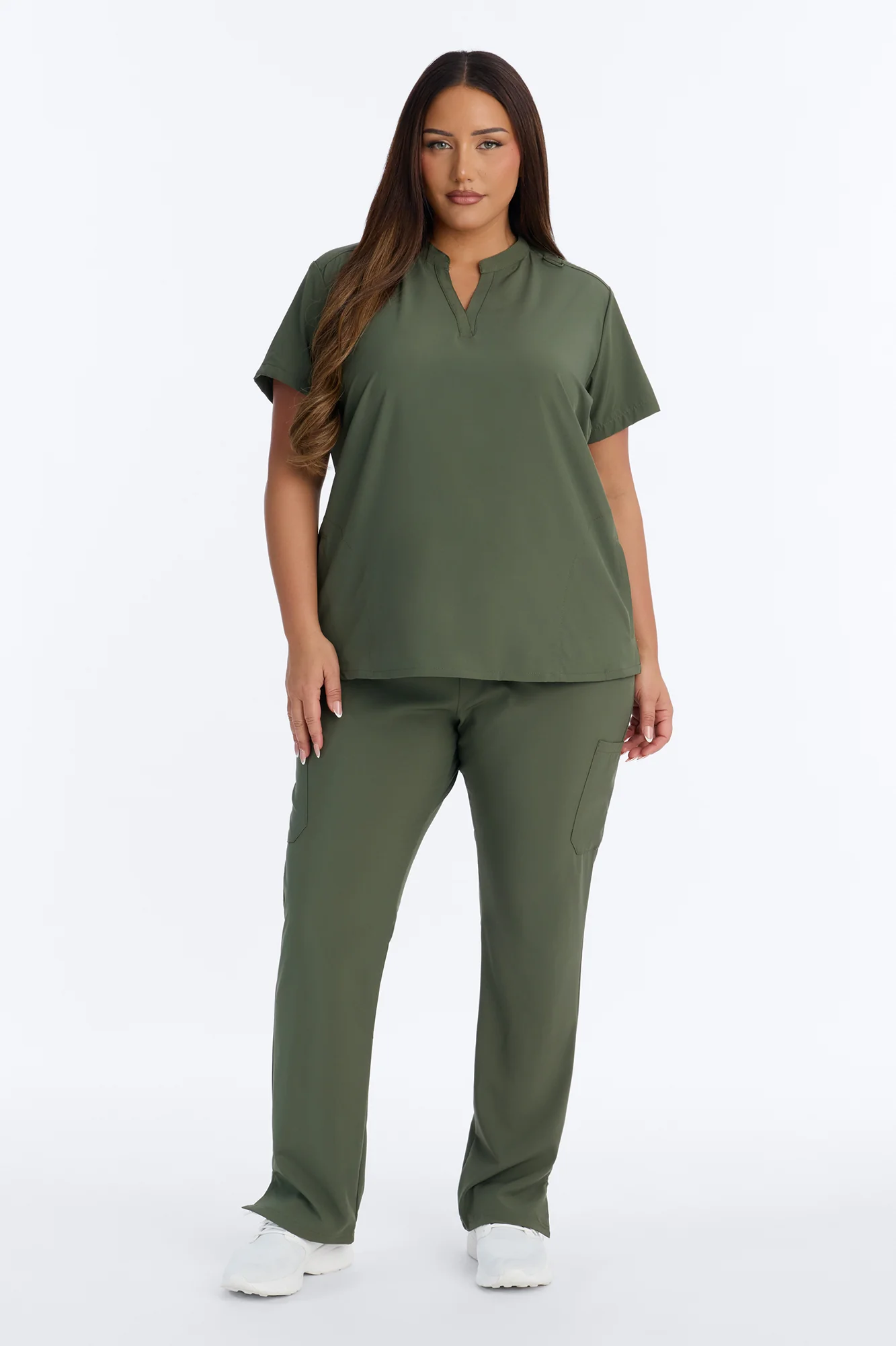 It's Go Time Collared Open Leg Uniform Scrub Set - Olive - Image 6