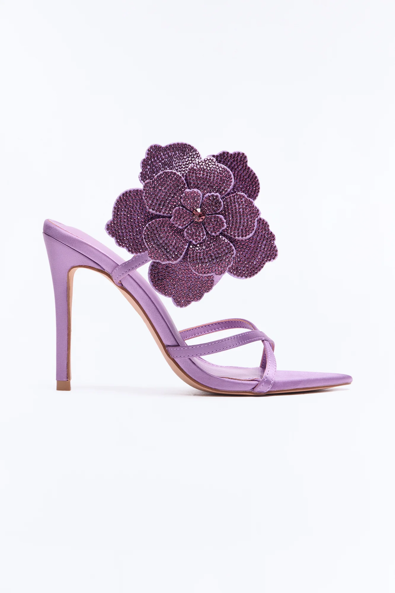 Ivara Rhinestone Flower Heels - Purple - Image 2
