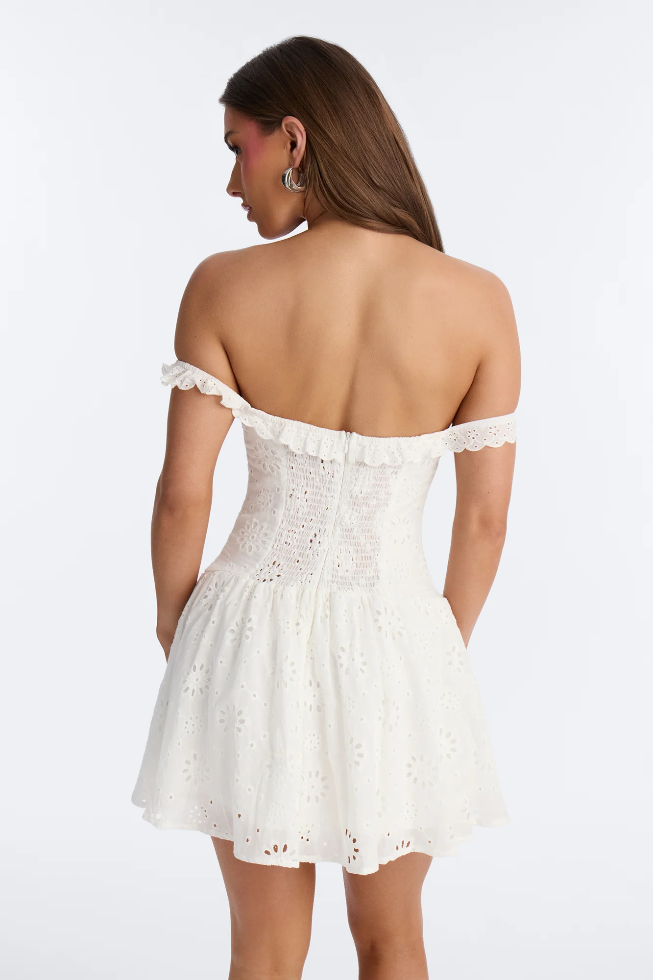 Jackie Eyelet Mini Dress - White - Image 4