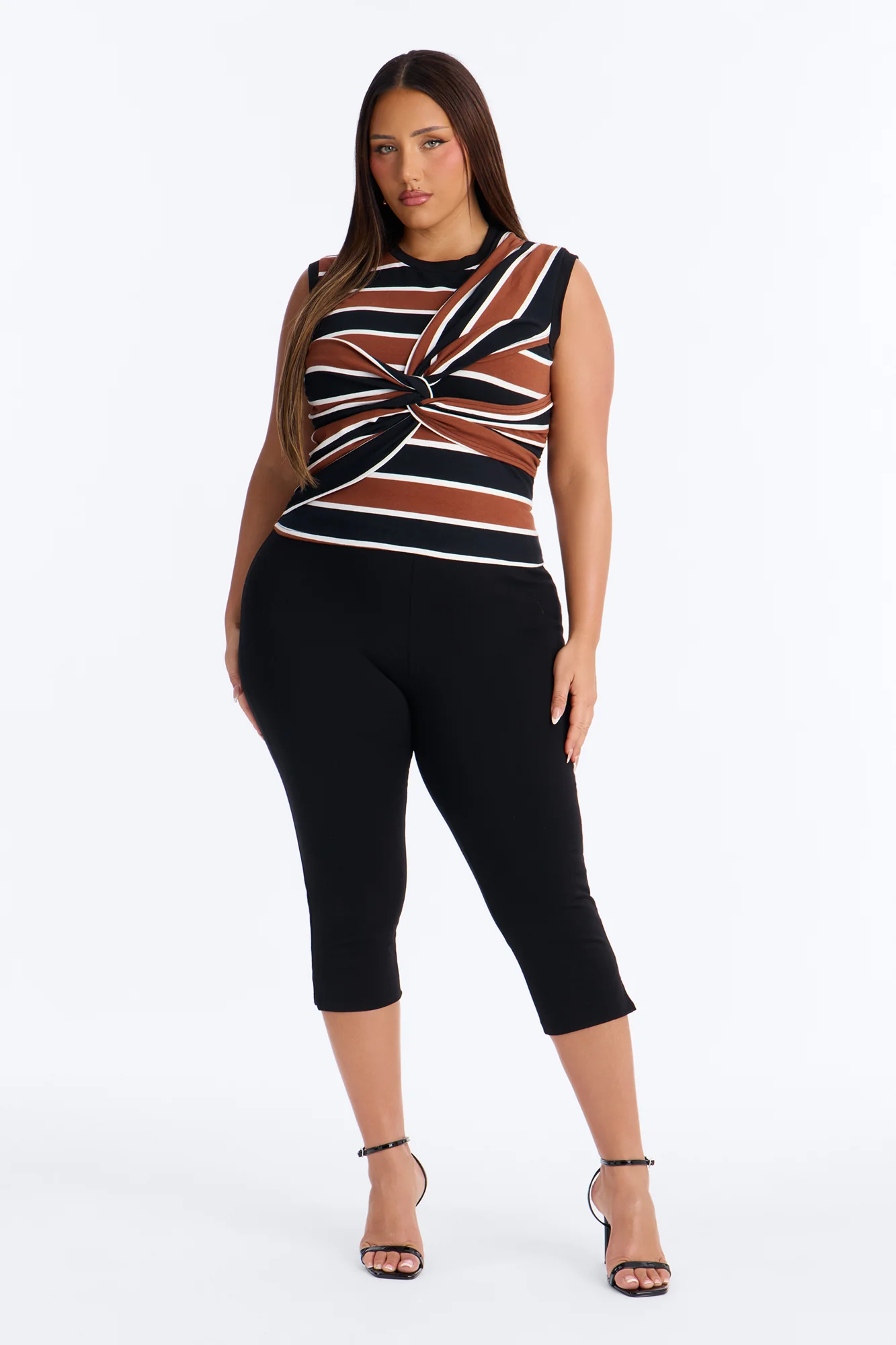 Jackie Striped Sleeveless Twist T-Shirt - Mocha/combo - Image 6