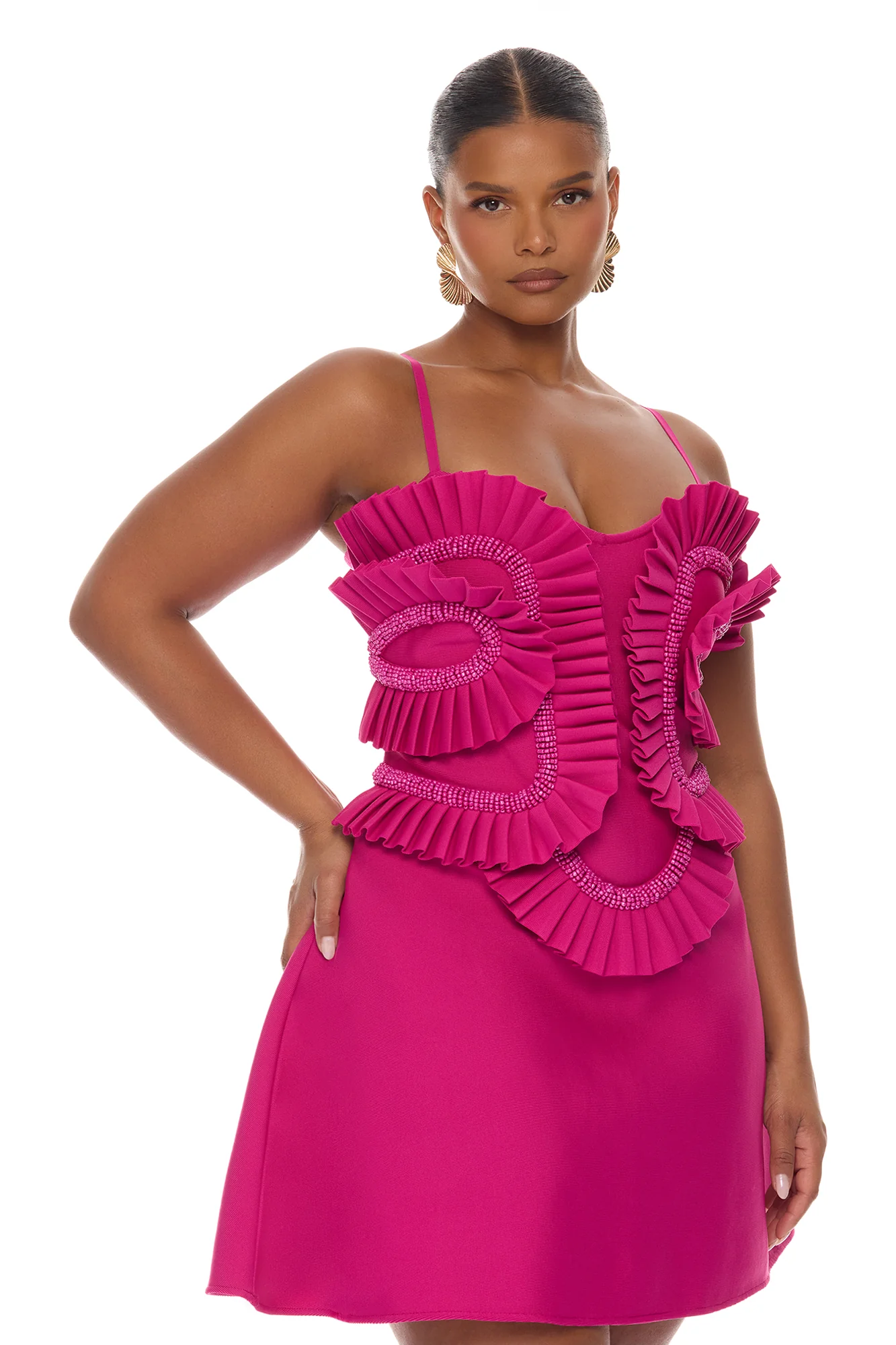 Jade Beaded Bandage Mini Dress - Magenta - Image 6