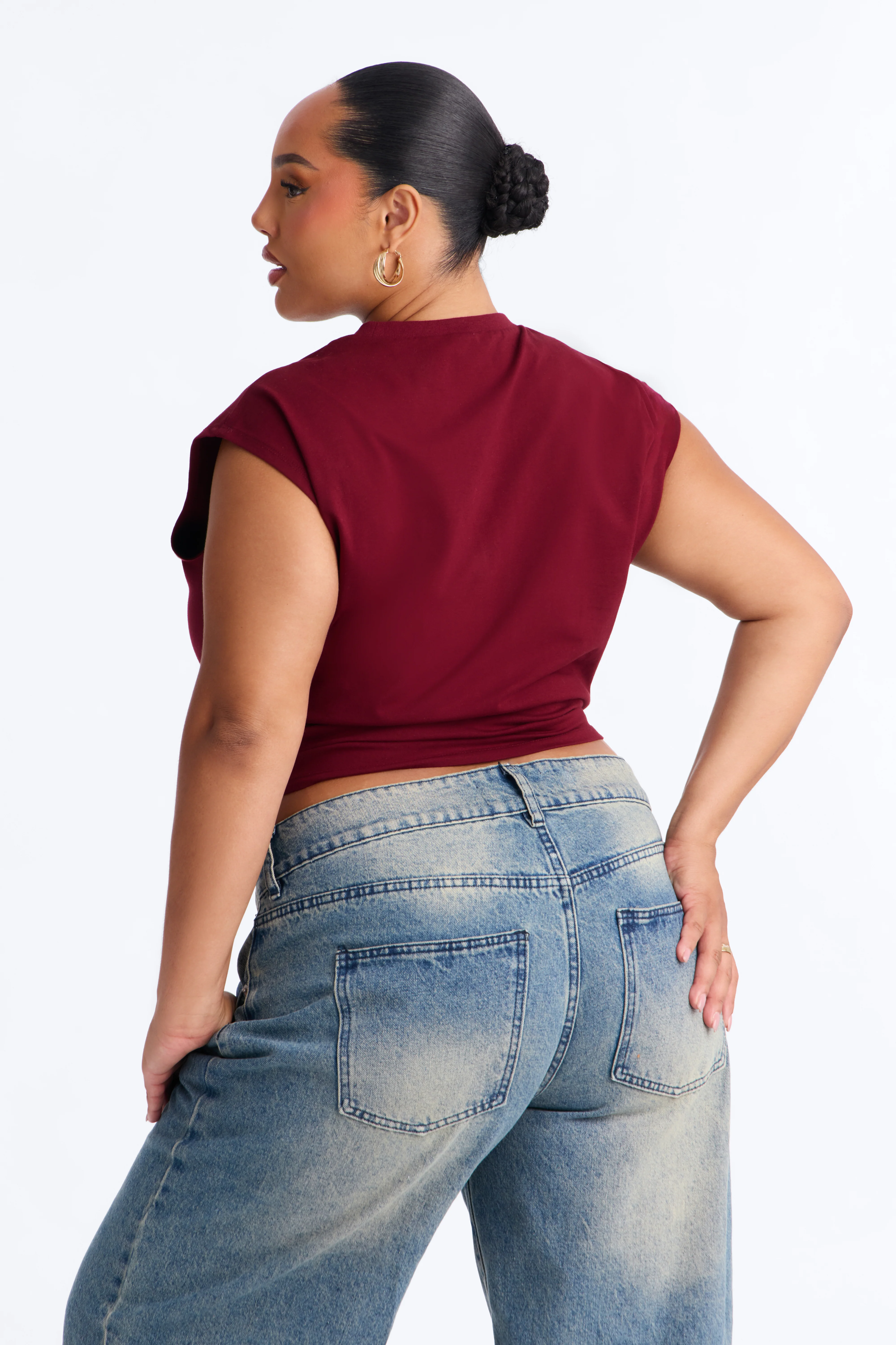 J'Adore Baddies Tie Front Muscle Tank - Burgundy - Image 8