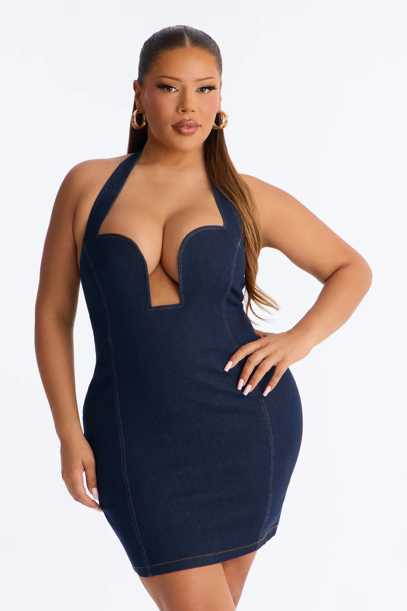 Jae Rae Halter Stretch Denim Micro Mini Dress - Dark Wash - Image 7