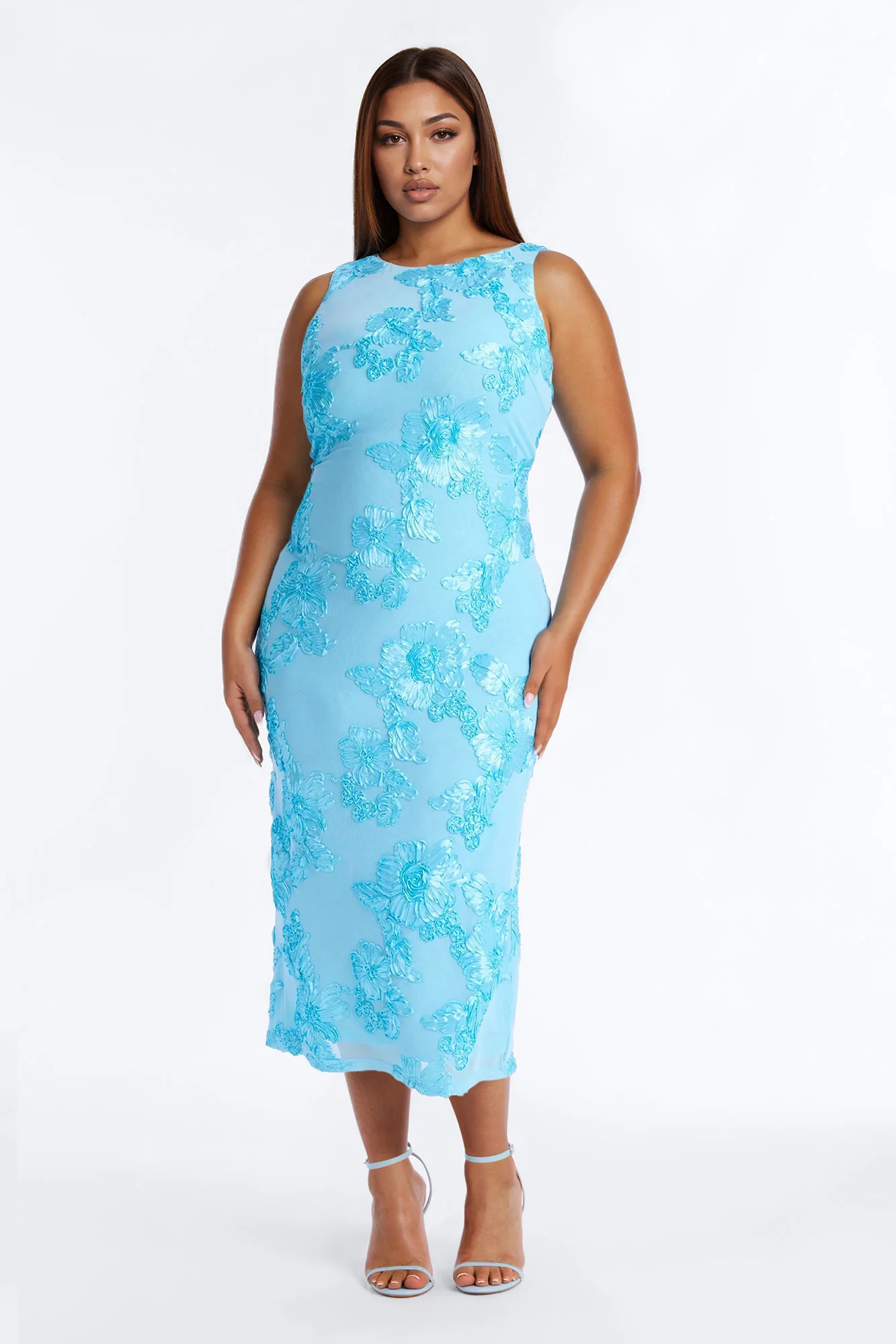 Jamie Embroidered Mesh Midi Dress - Blue - Image 5