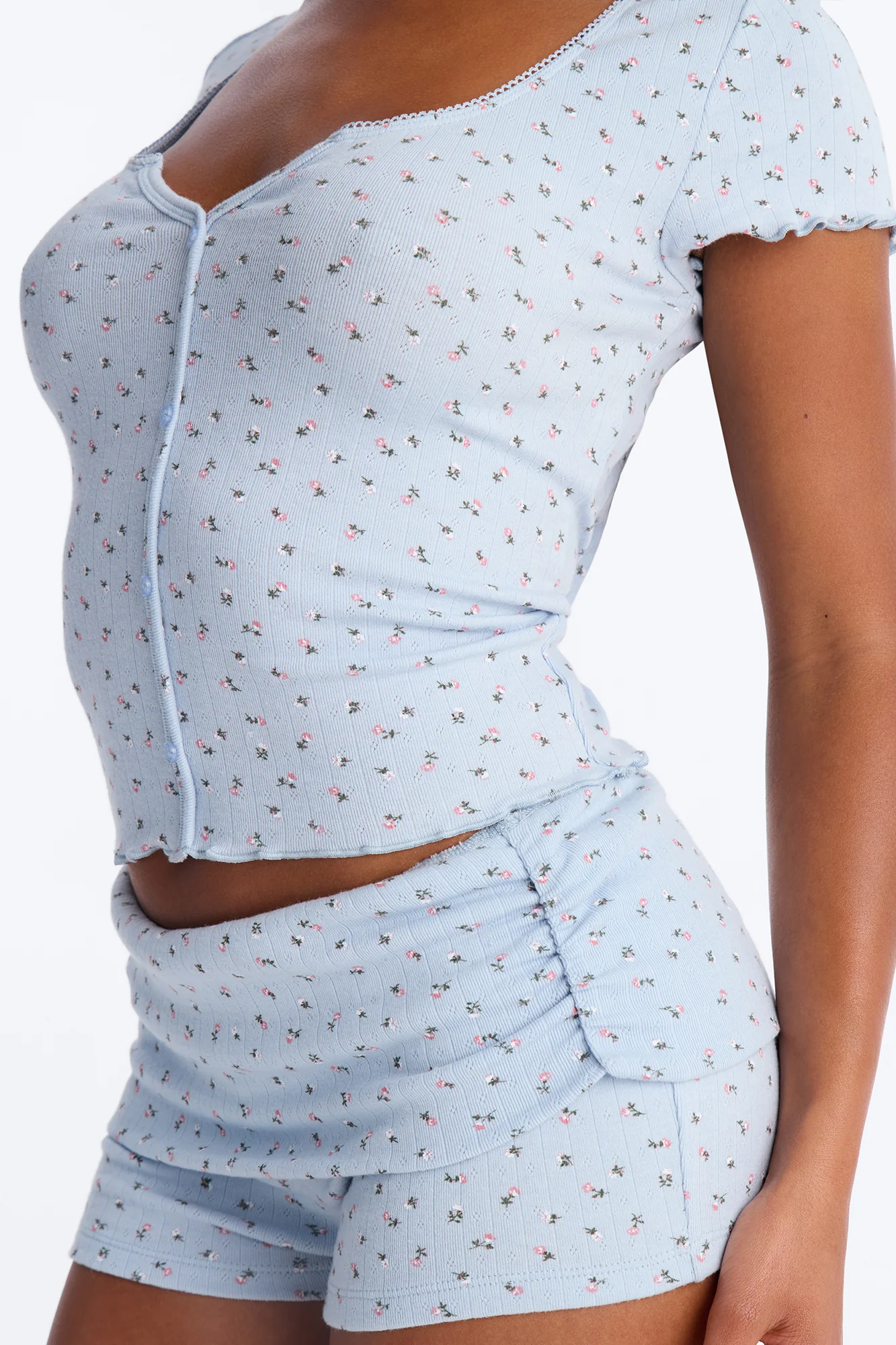 Jamie Floral Foldover Micro Short Set - Light Blue - Image 3