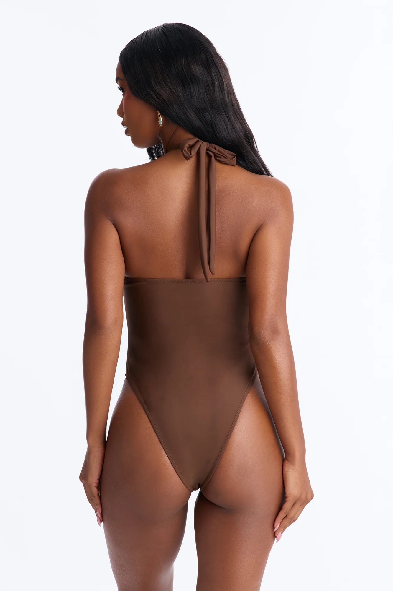 Jana 1 Piece Cut Out Halter Swimsuit - Brown - Image 3