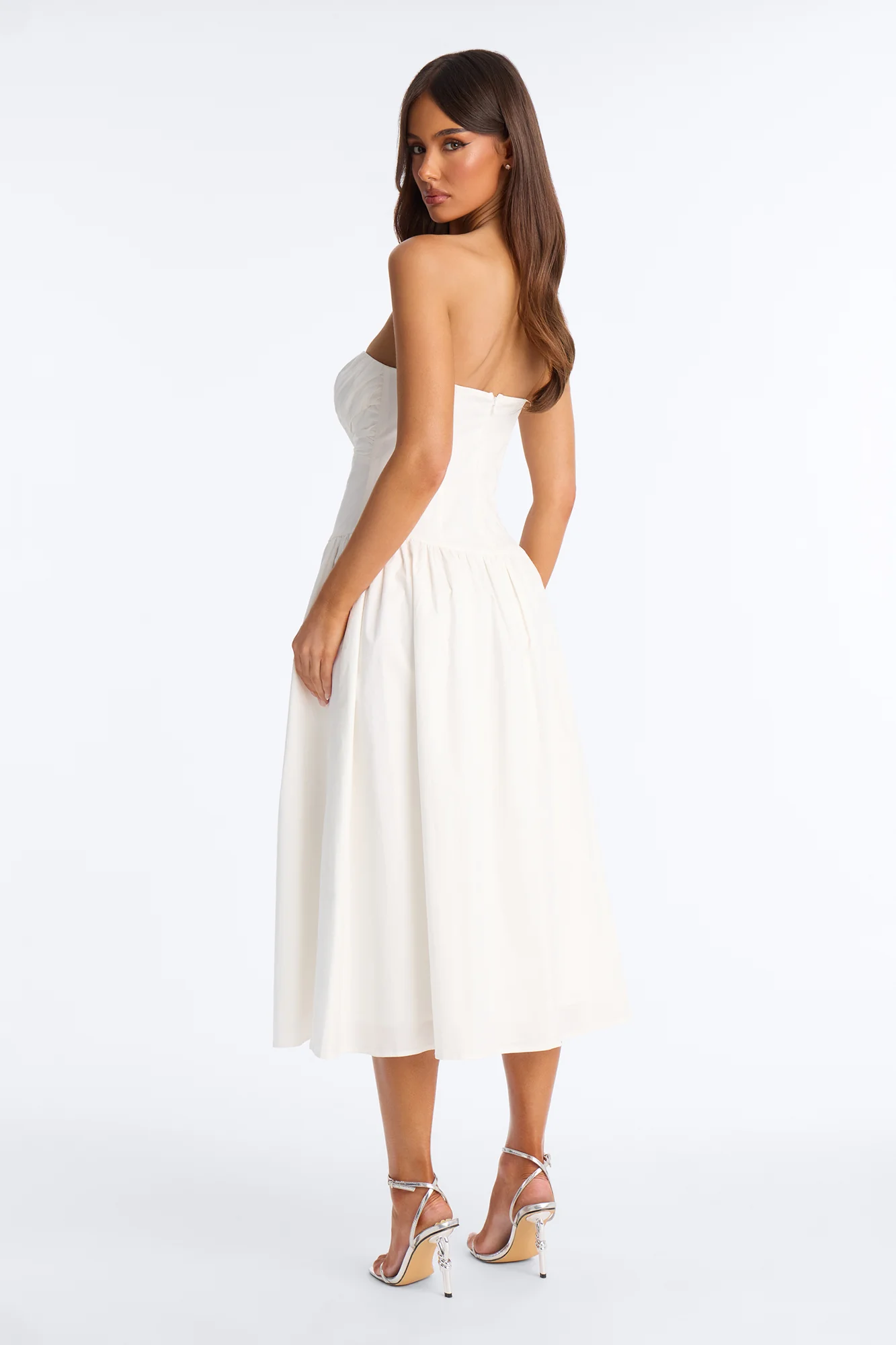 Jana Strapless Pleated Midi Dress - White - Image 3
