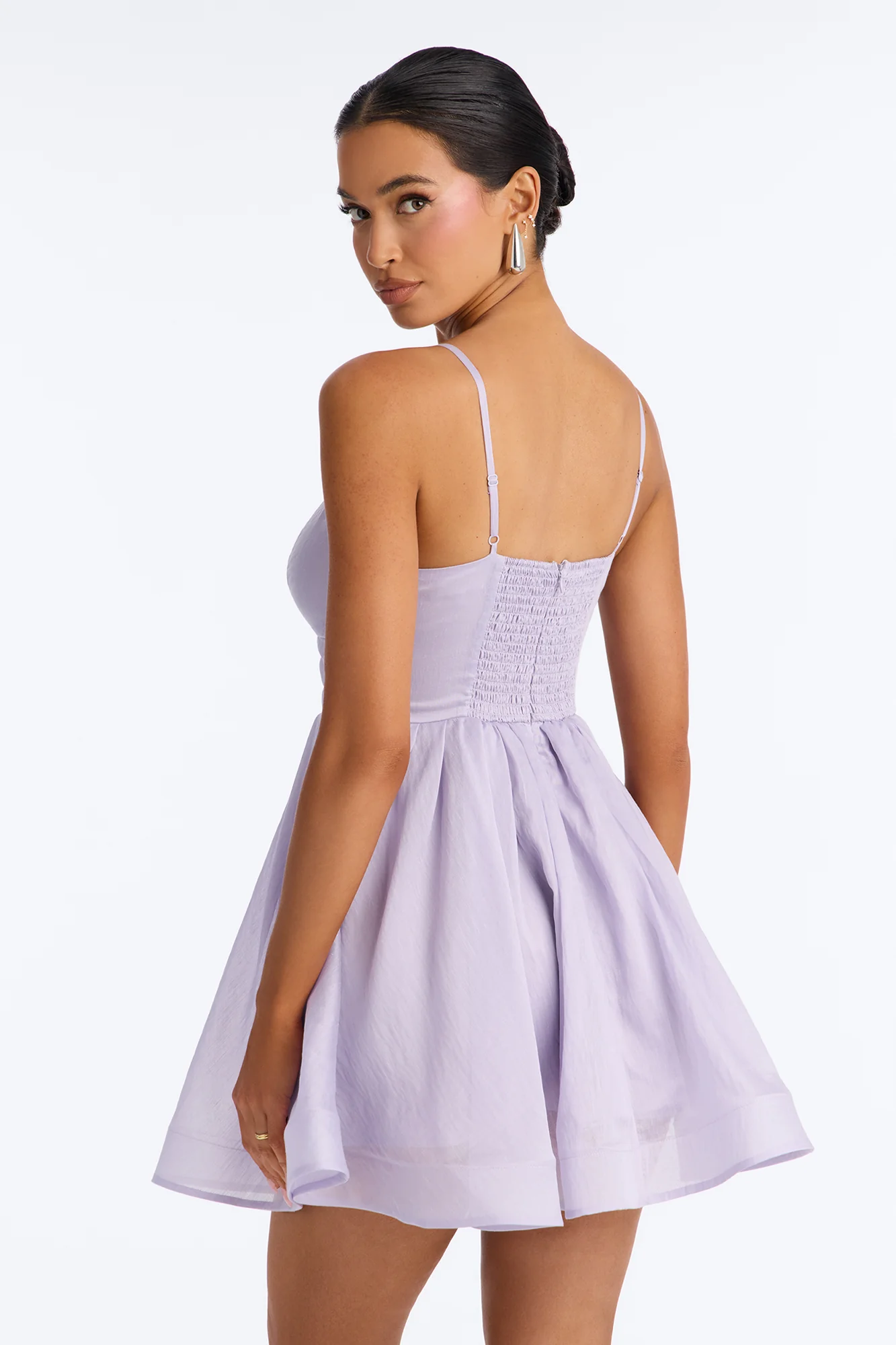 Janelle Pleated Organza Mini Dress - Lavender - Image 4