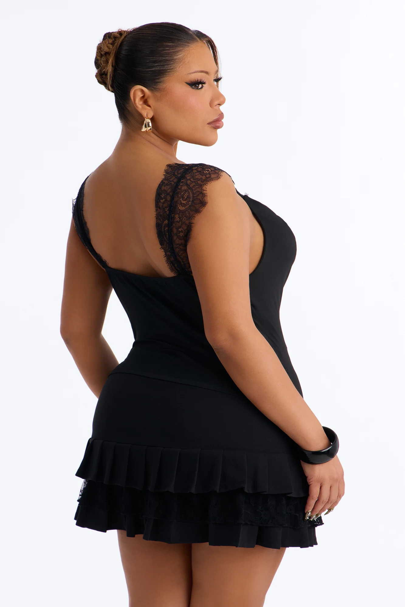 Janet Lace Trim Cowl Tank Top - Black - Image 8