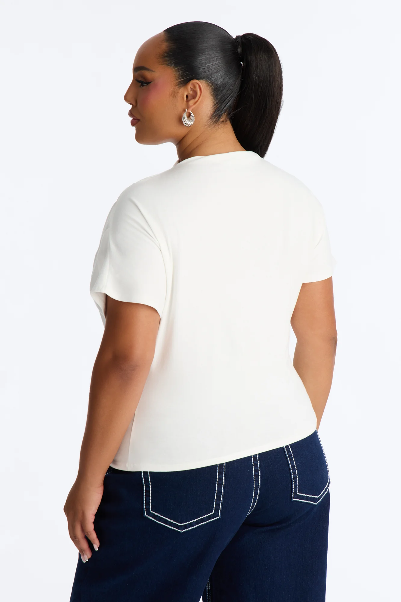 Janice Ruched Mock Neck Short Sleeve Tee - White - Image 7