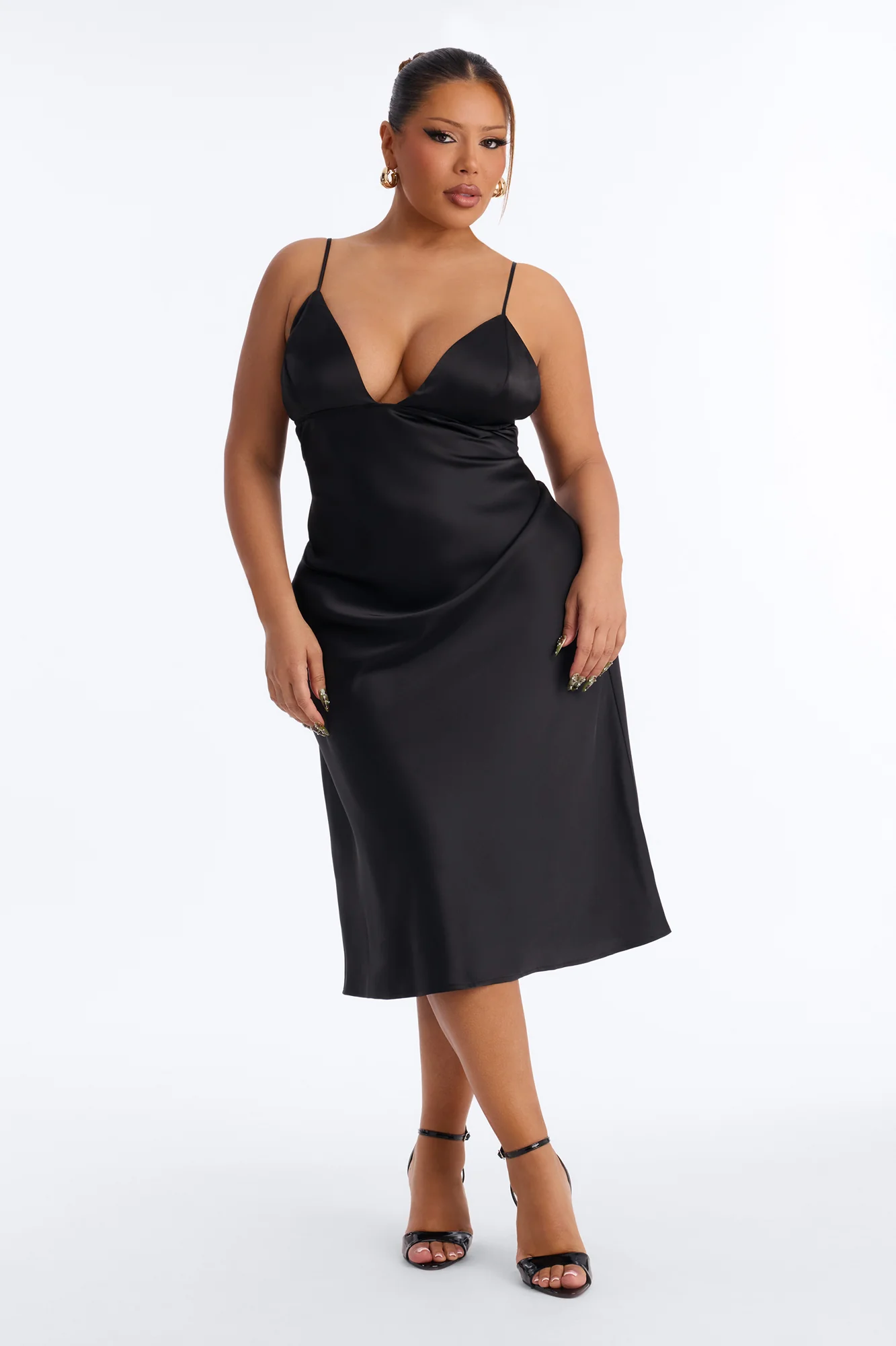 Janine Satin Slip Midi Dress - Black - Image 4