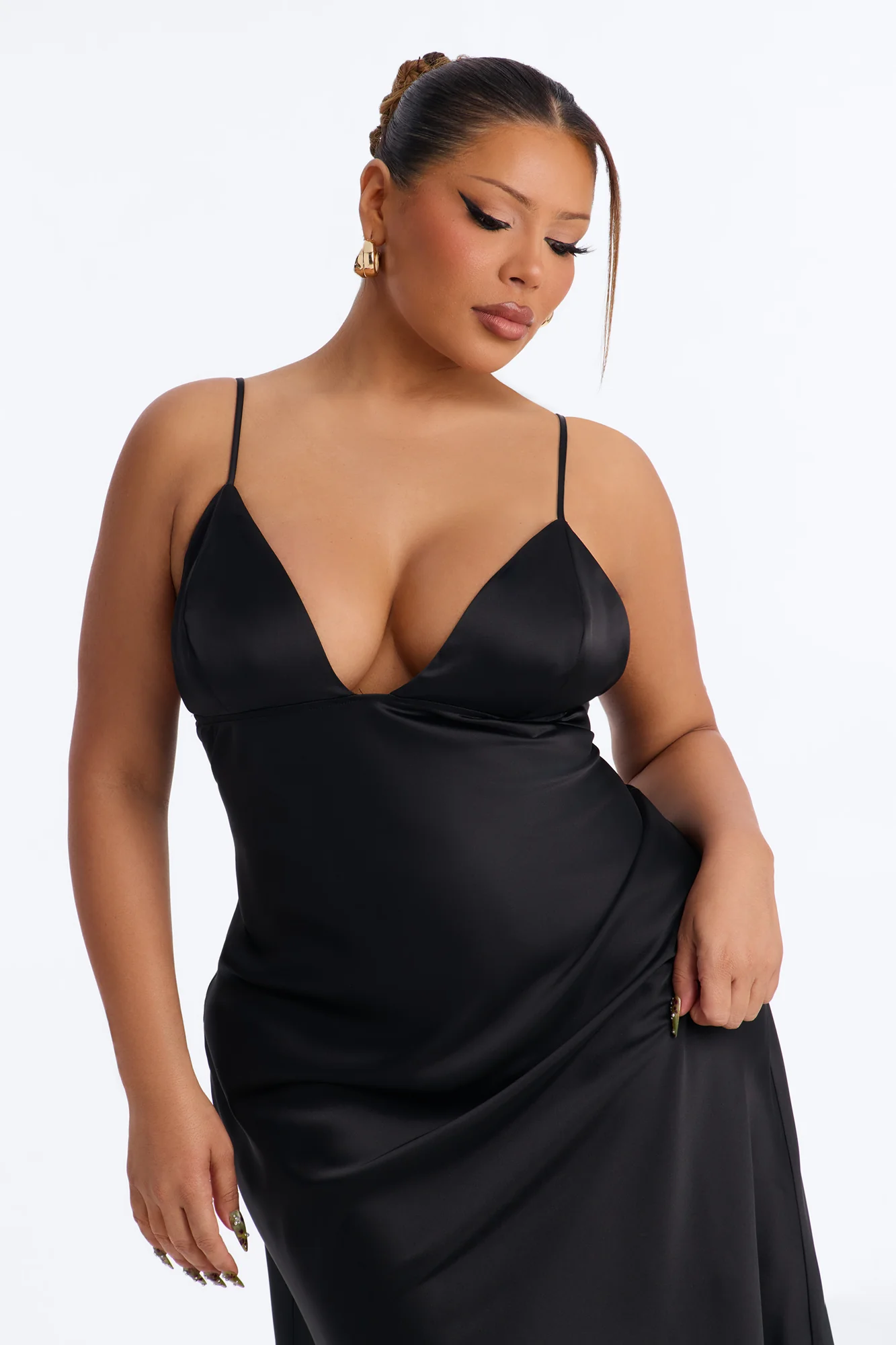 Janine Satin Slip Midi Dress - Black - Image 5