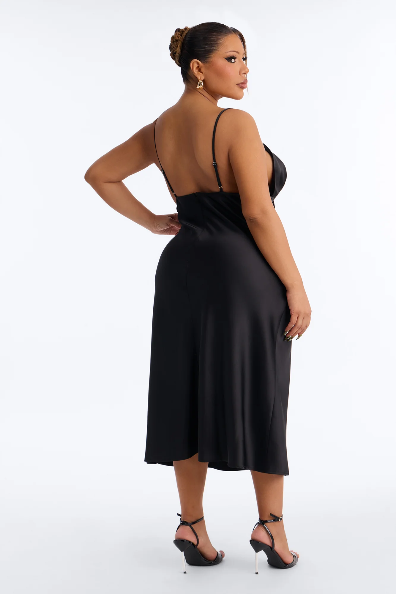 Janine Satin Slip Midi Dress - Black - Image 6