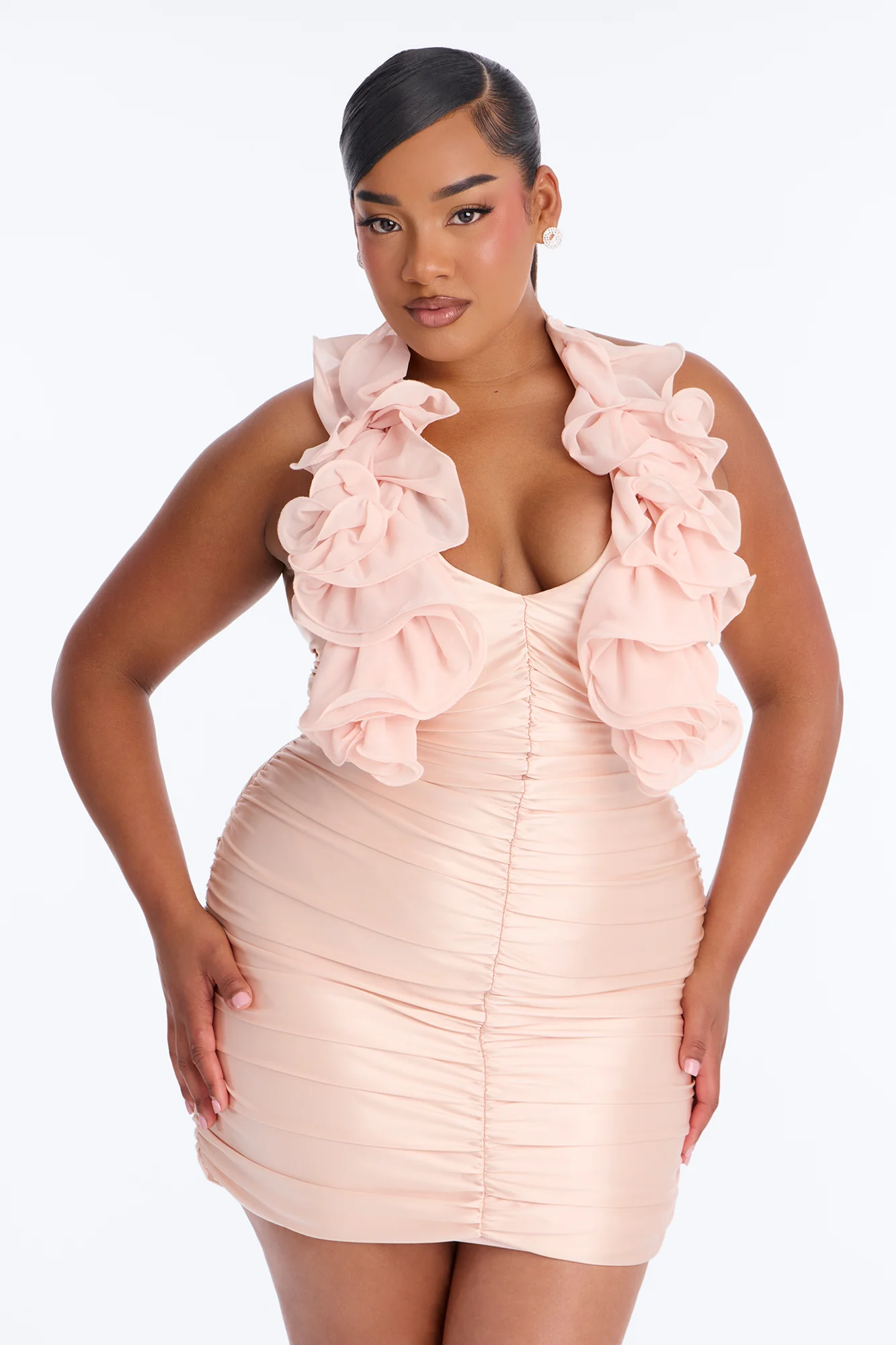 Jasmine Ruffle Ruched Mini Dress - Blush - Image 6