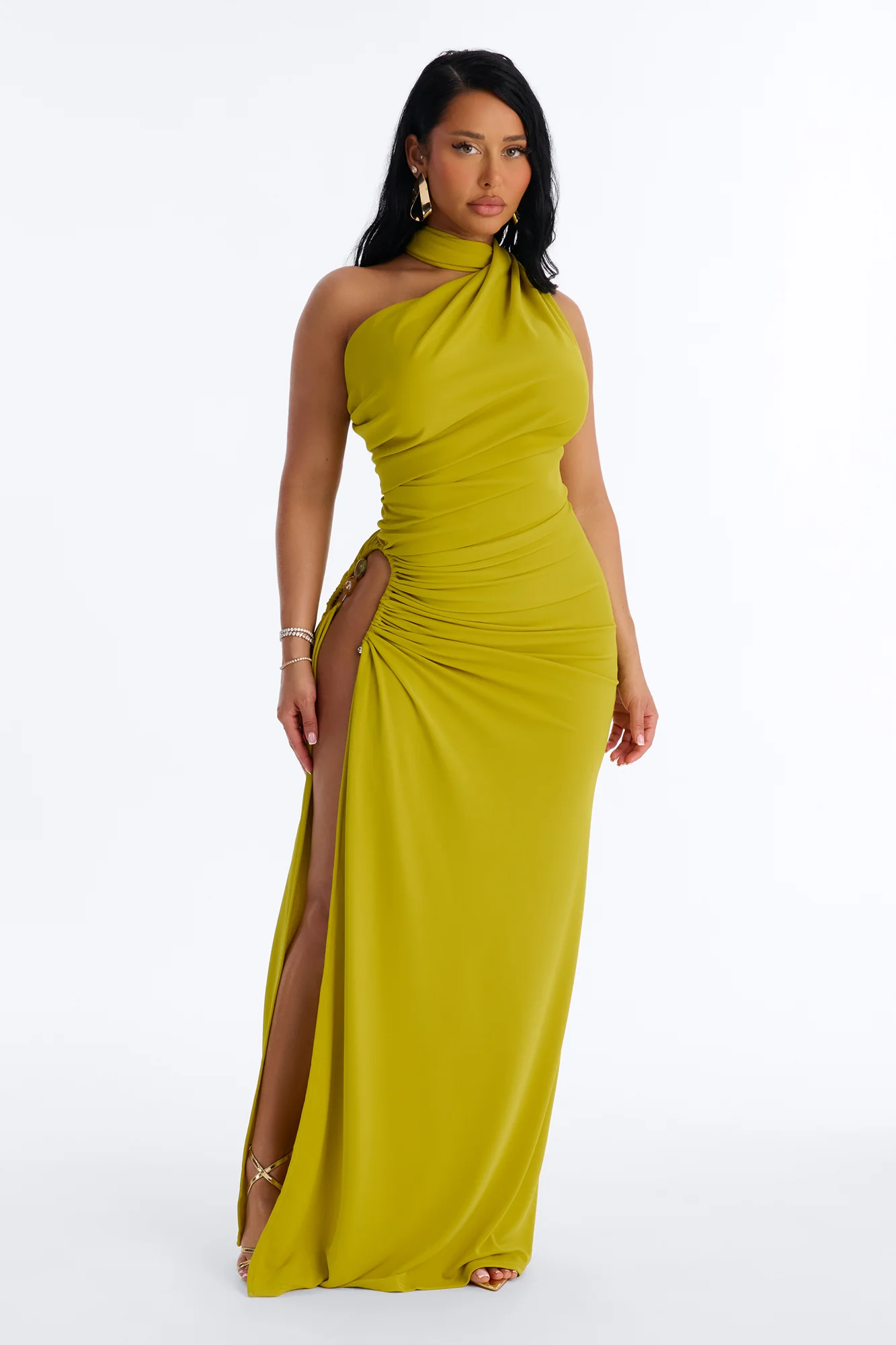 Jasmyn High Slit Maxi Dress - Chartreuse