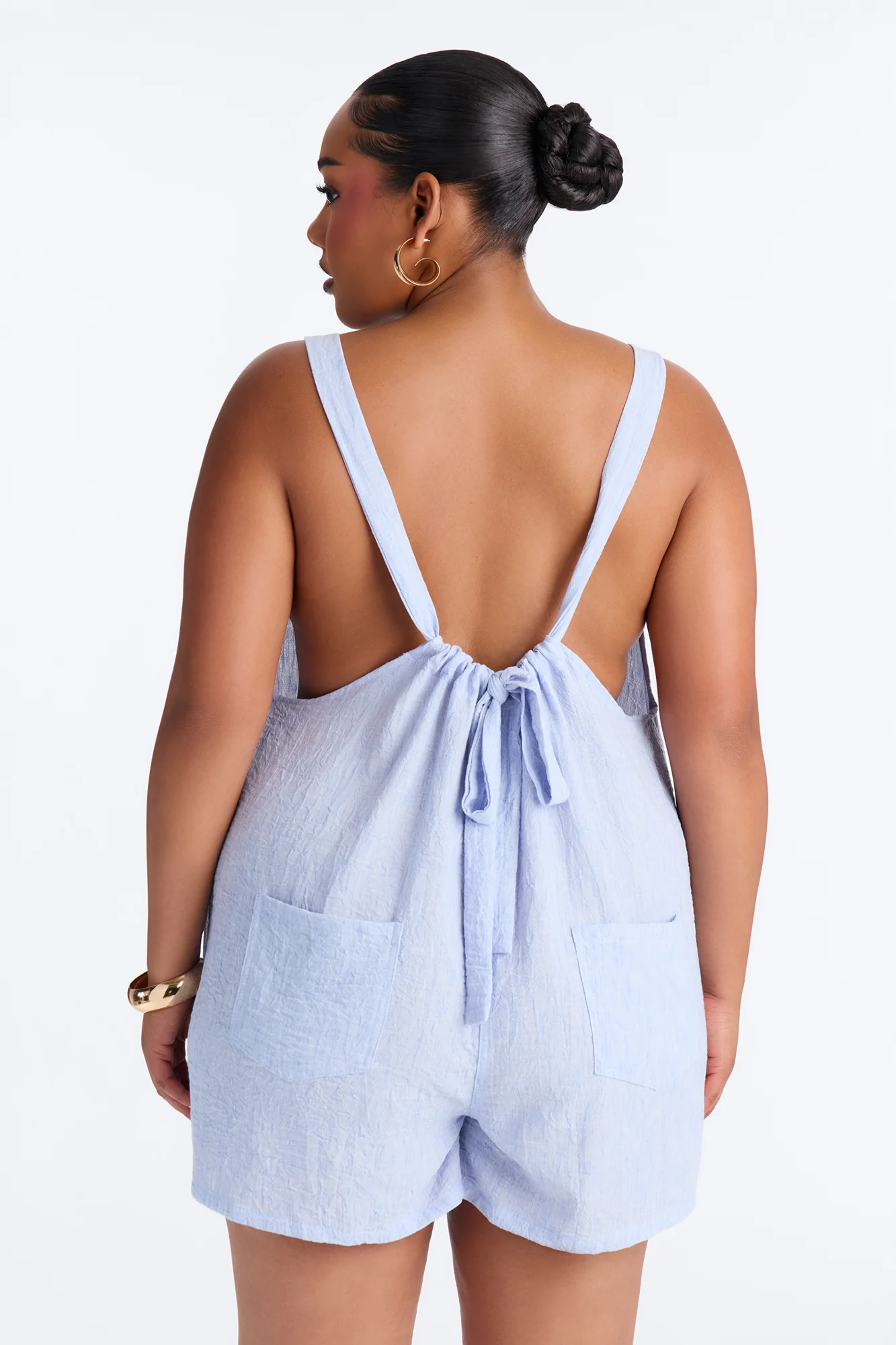 Jeanie Flowy Linen Romper - Blue - Image 8