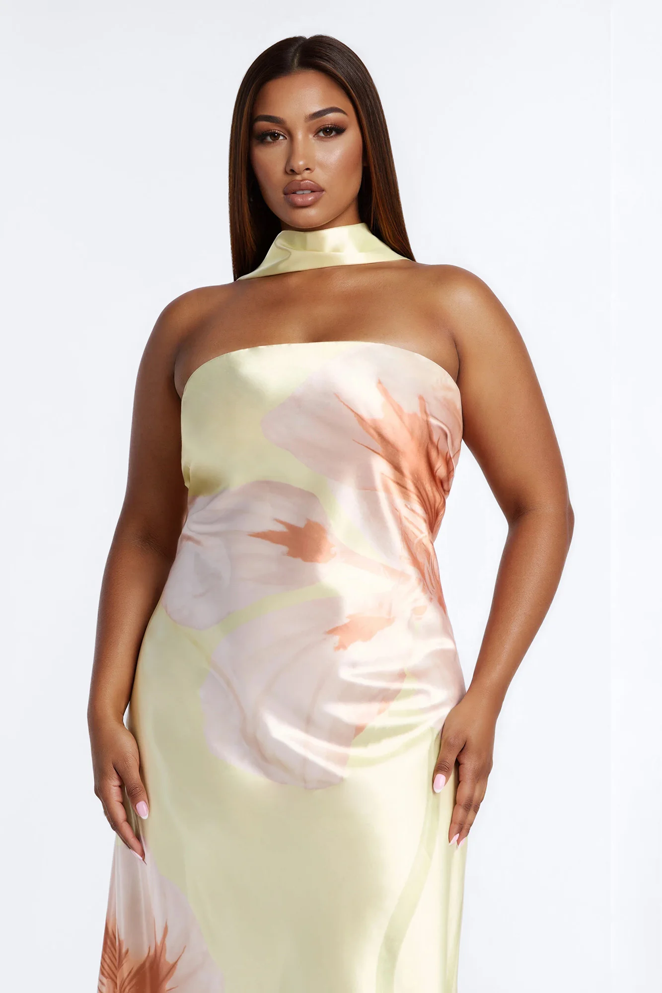Jelissa Scarf Satin Maxi Dress - Yellow/combo - Image 6