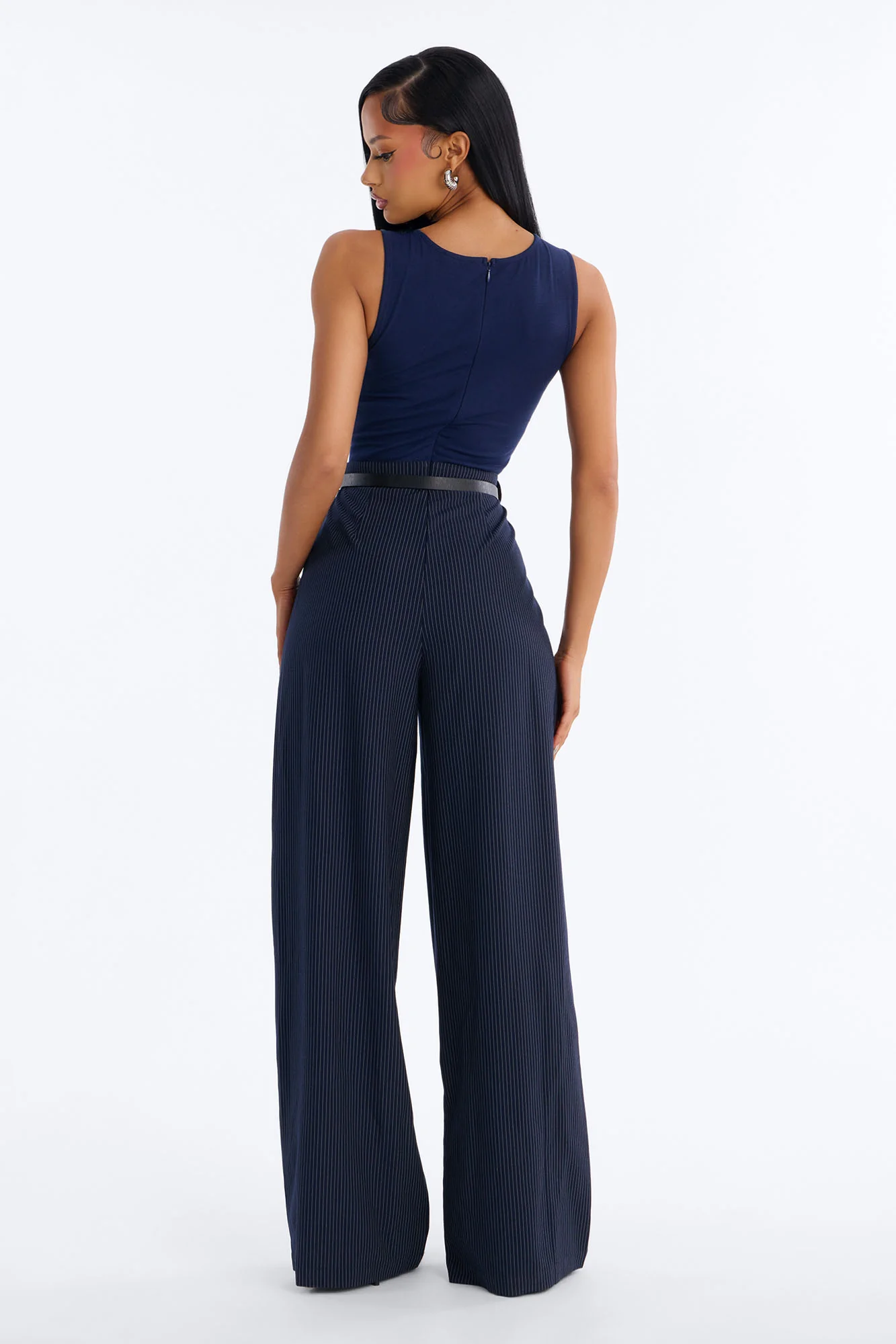 Jen Twofer Pinstripe Jumpsuit - Navy - Image 3