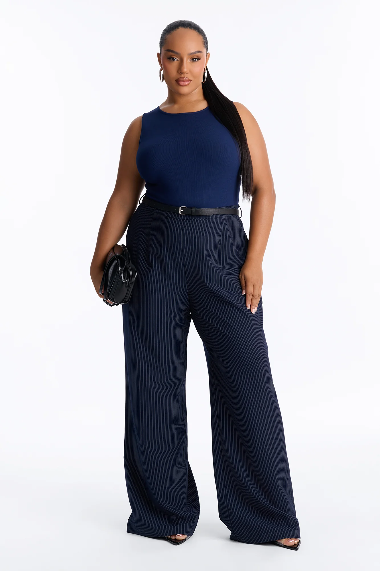 Jen Twofer Pinstripe Jumpsuit - Navy - Image 4