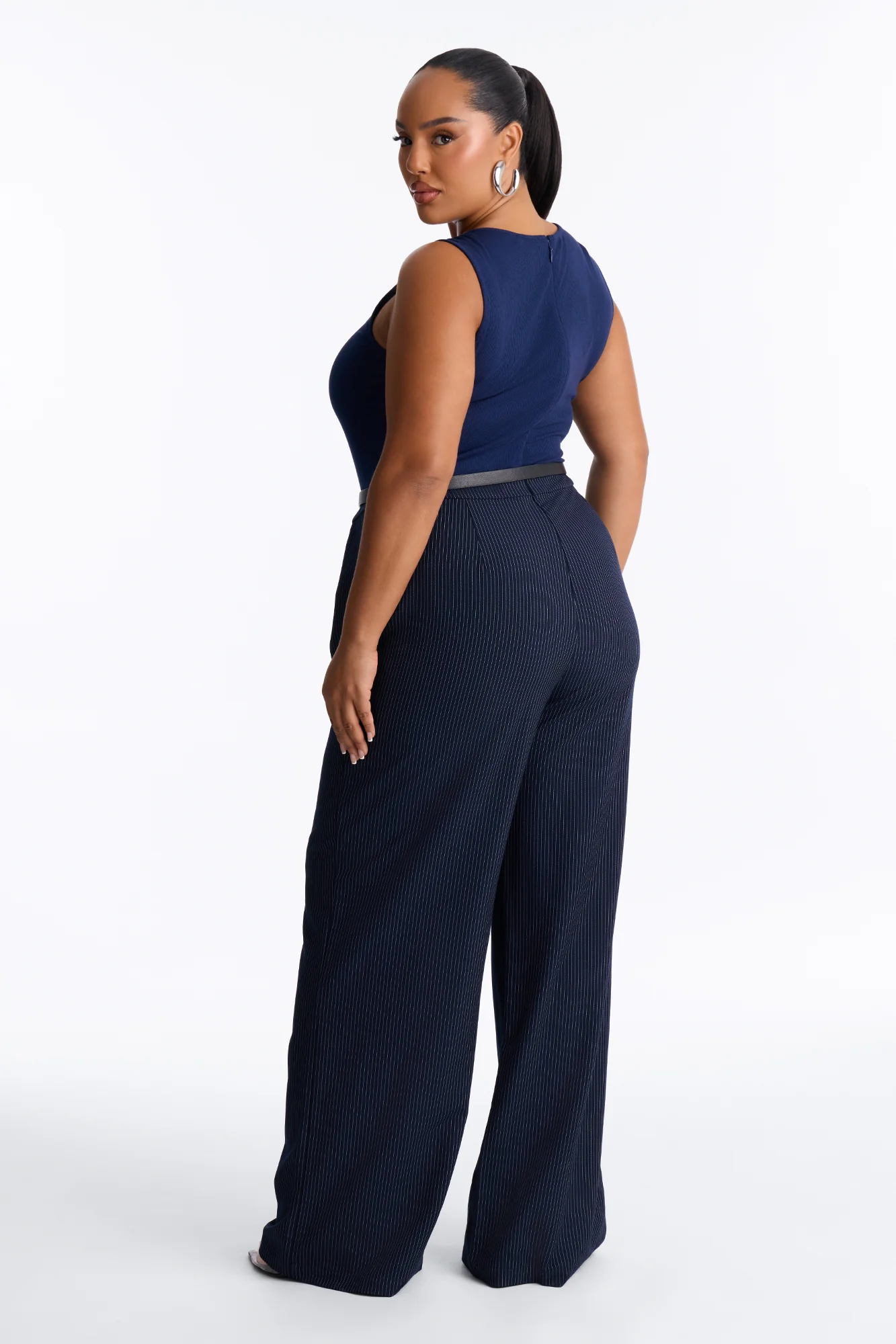 Jen Twofer Pinstripe Jumpsuit - Navy - Image 7