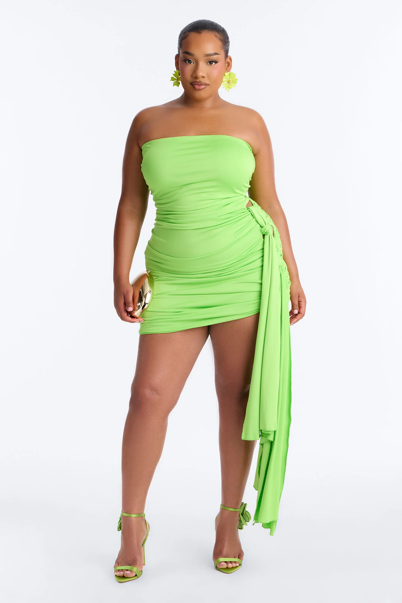 Jenna Ruched Draped Mini Dress - Lime - Image 5