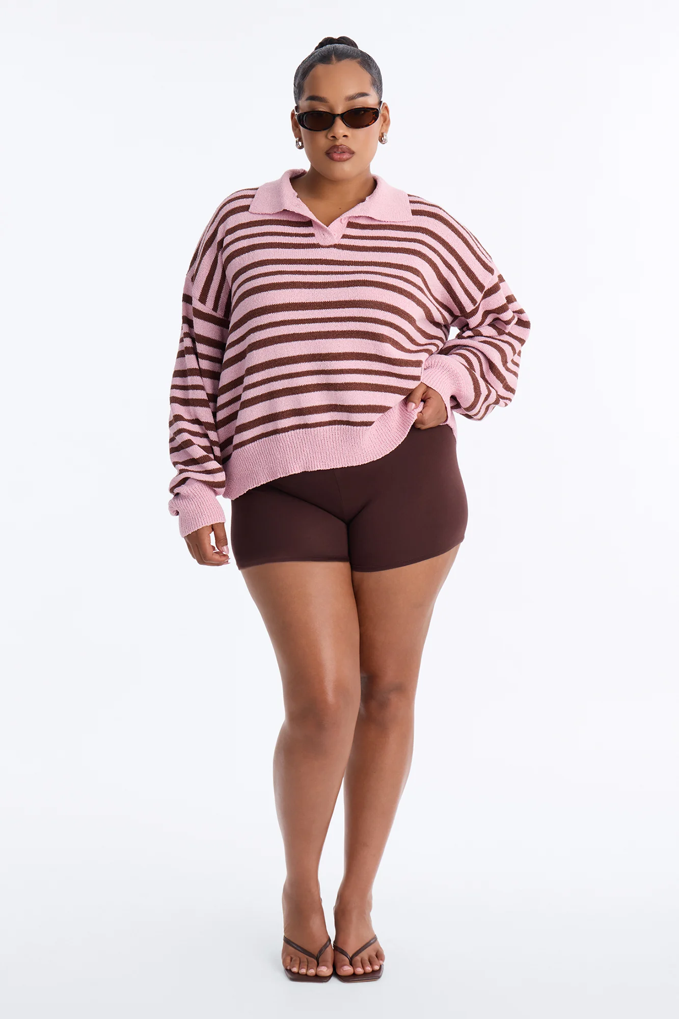 Jennie Striped Oversized Polo Sweater - Pink/combo - Image 4