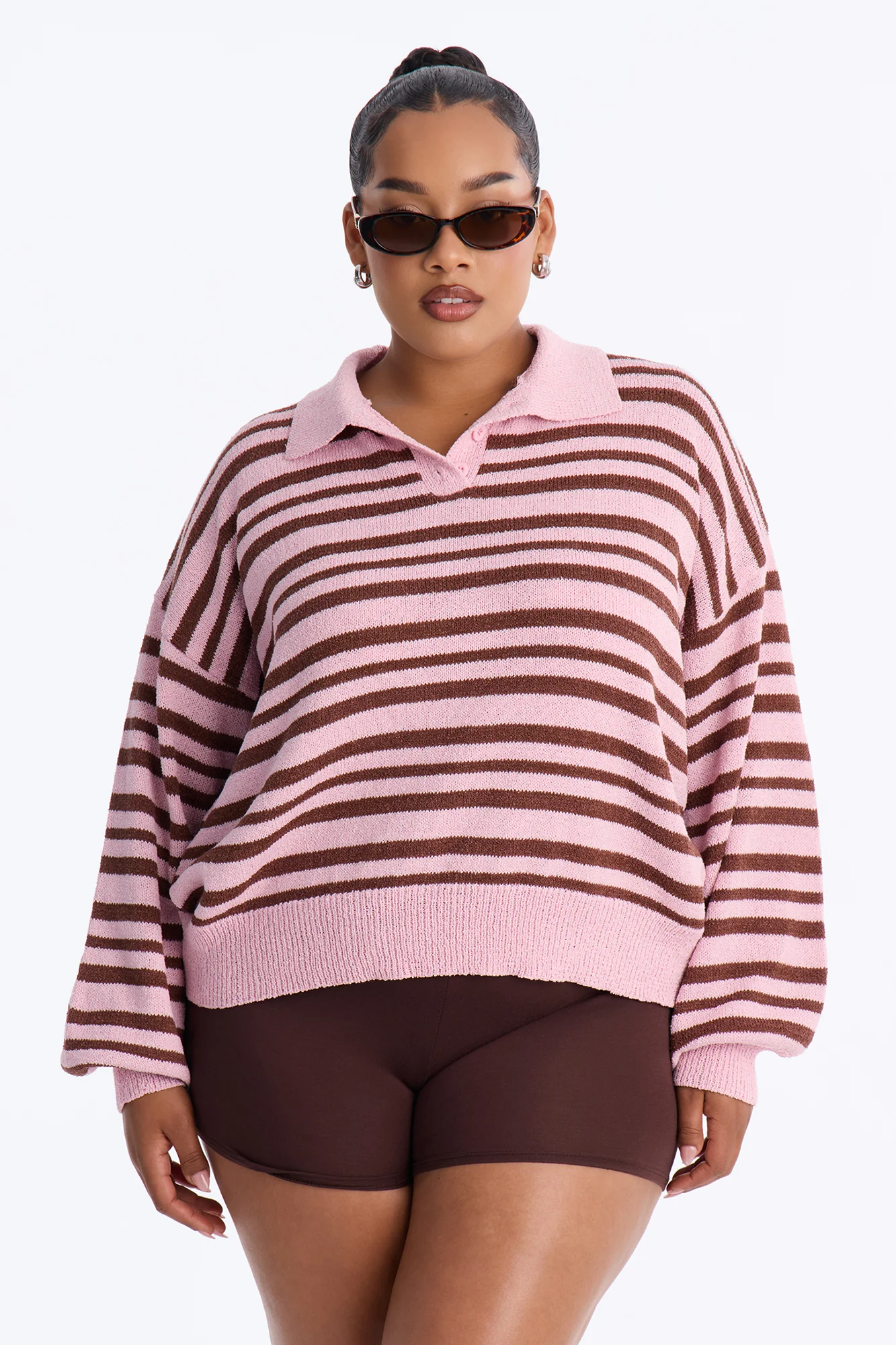 Jennie Striped Oversized Polo Sweater - Pink/combo - Image 5