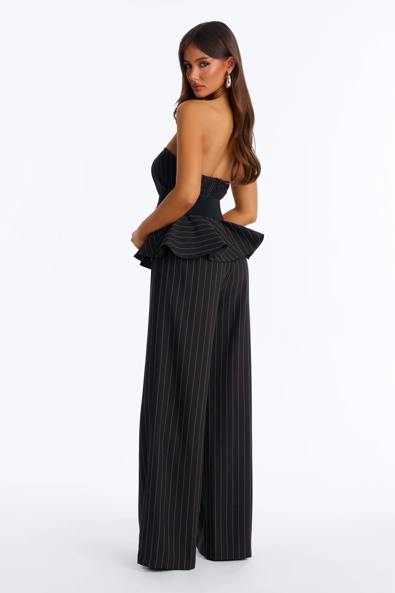 Jessa Pinstripe Belted Wide Leg - Black - Image 4