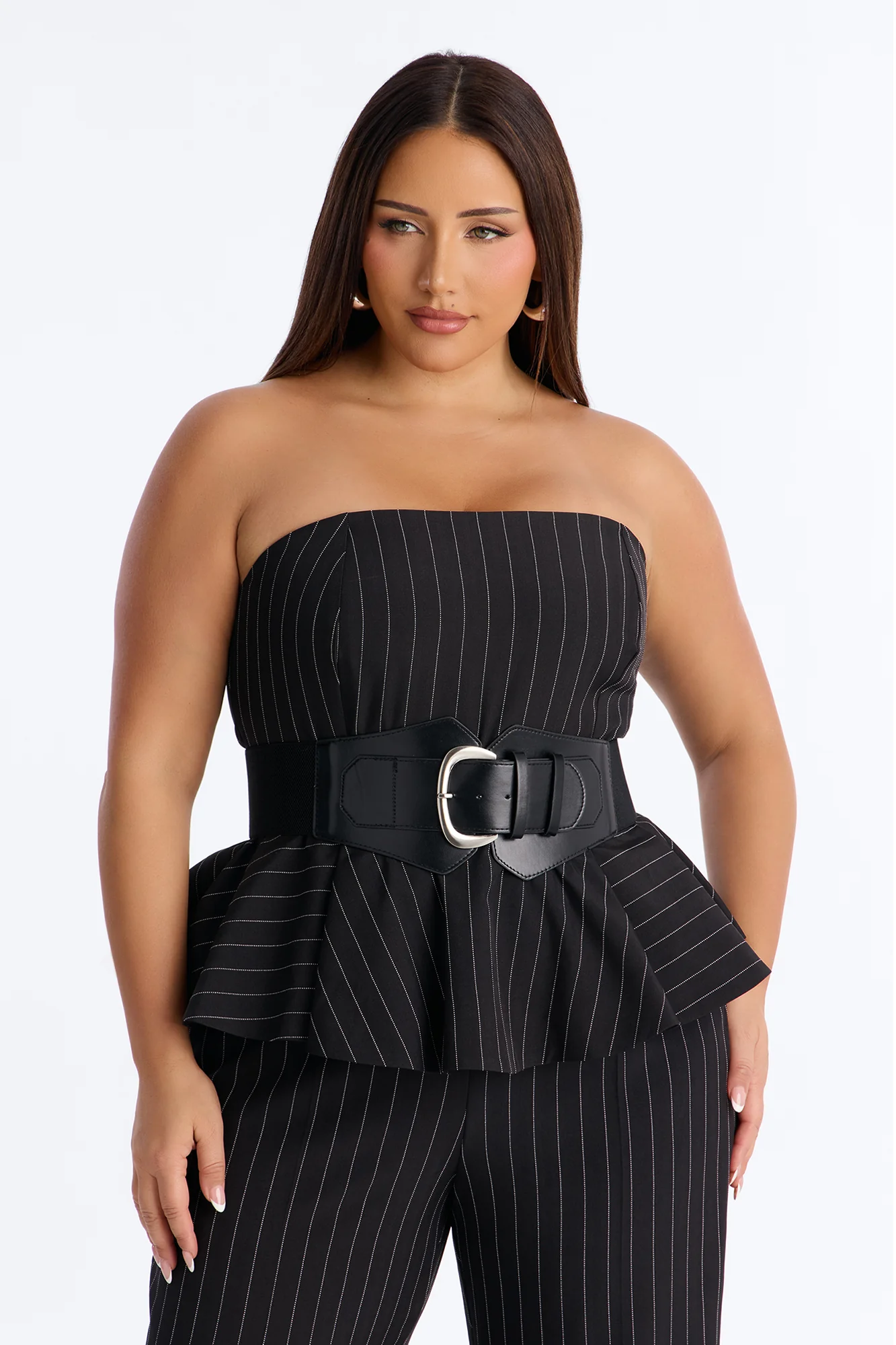 Jessa Pinstripe Belted Wide Leg - Black - Image 6